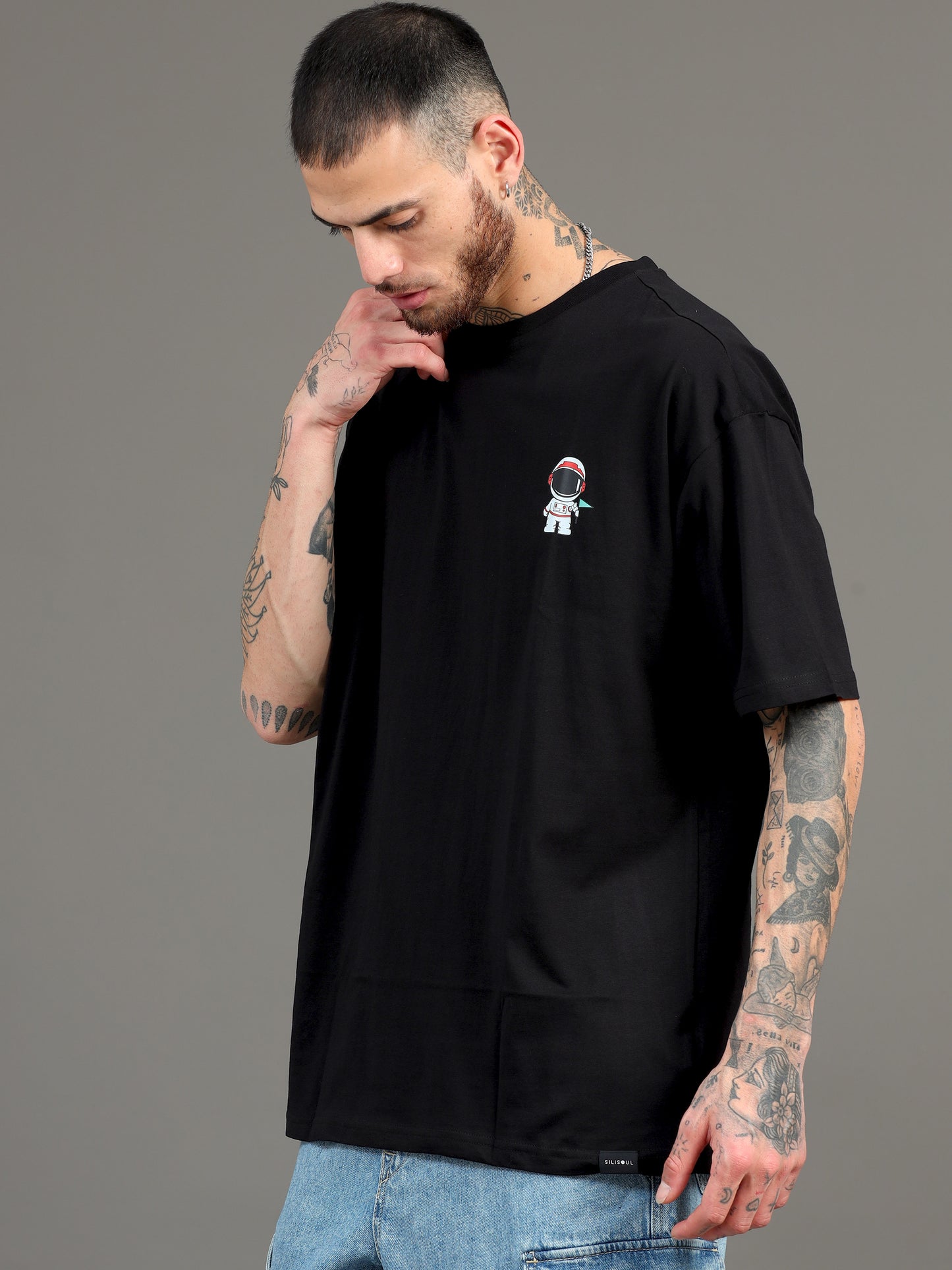 Men SPACE ADVENTURE Printed Oversized T-Shirt SILISOUL