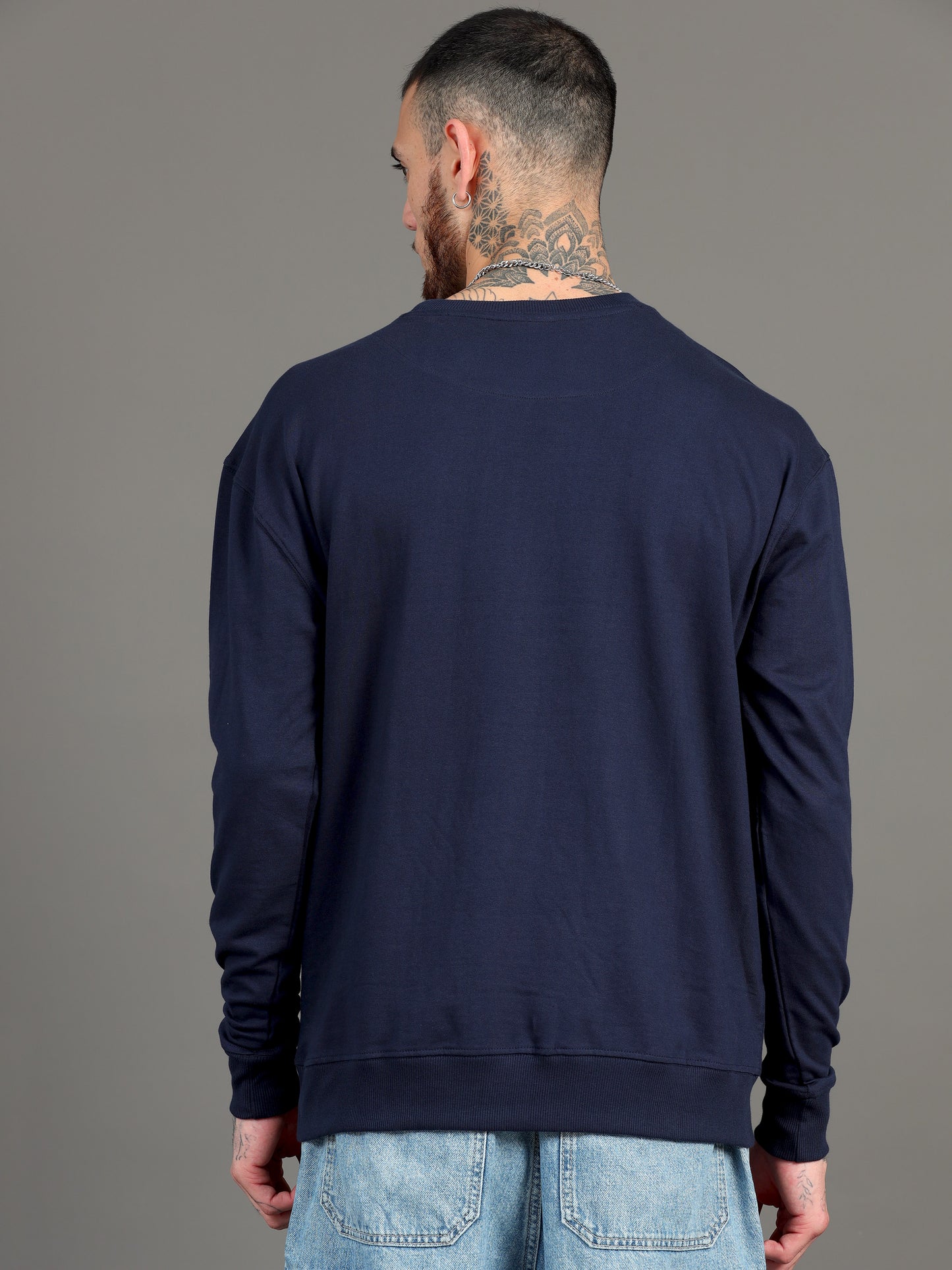 Men Navy Blue Long Sleeve Solid Oversized T-Shirt