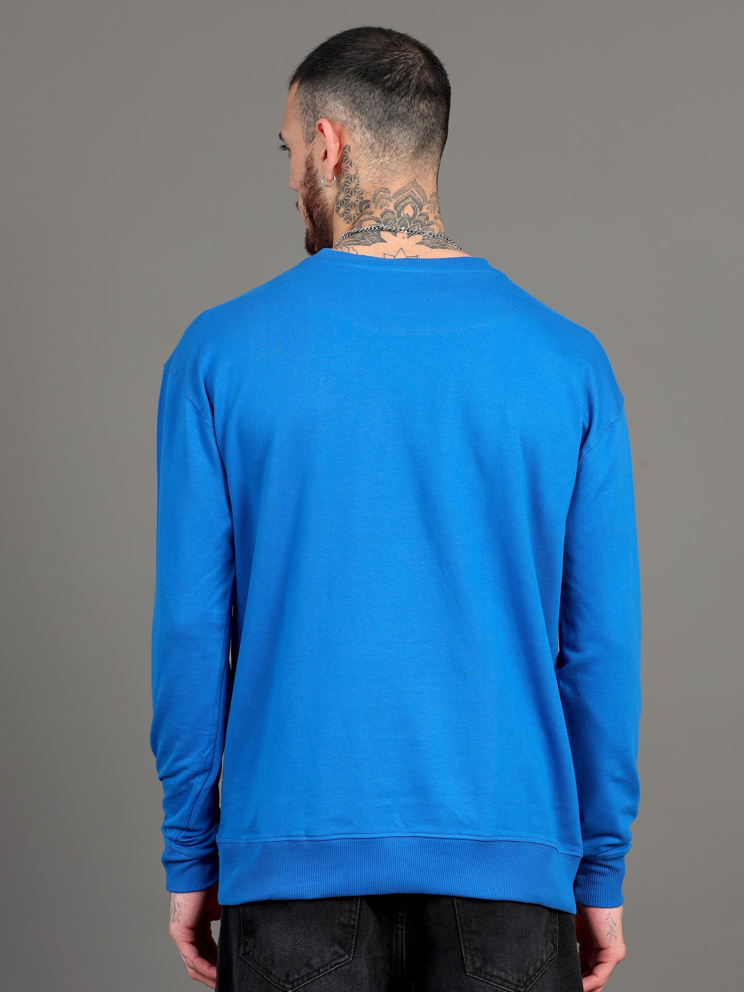Men Royal Blue Long Sleeve Solid Oversized T-Shirt