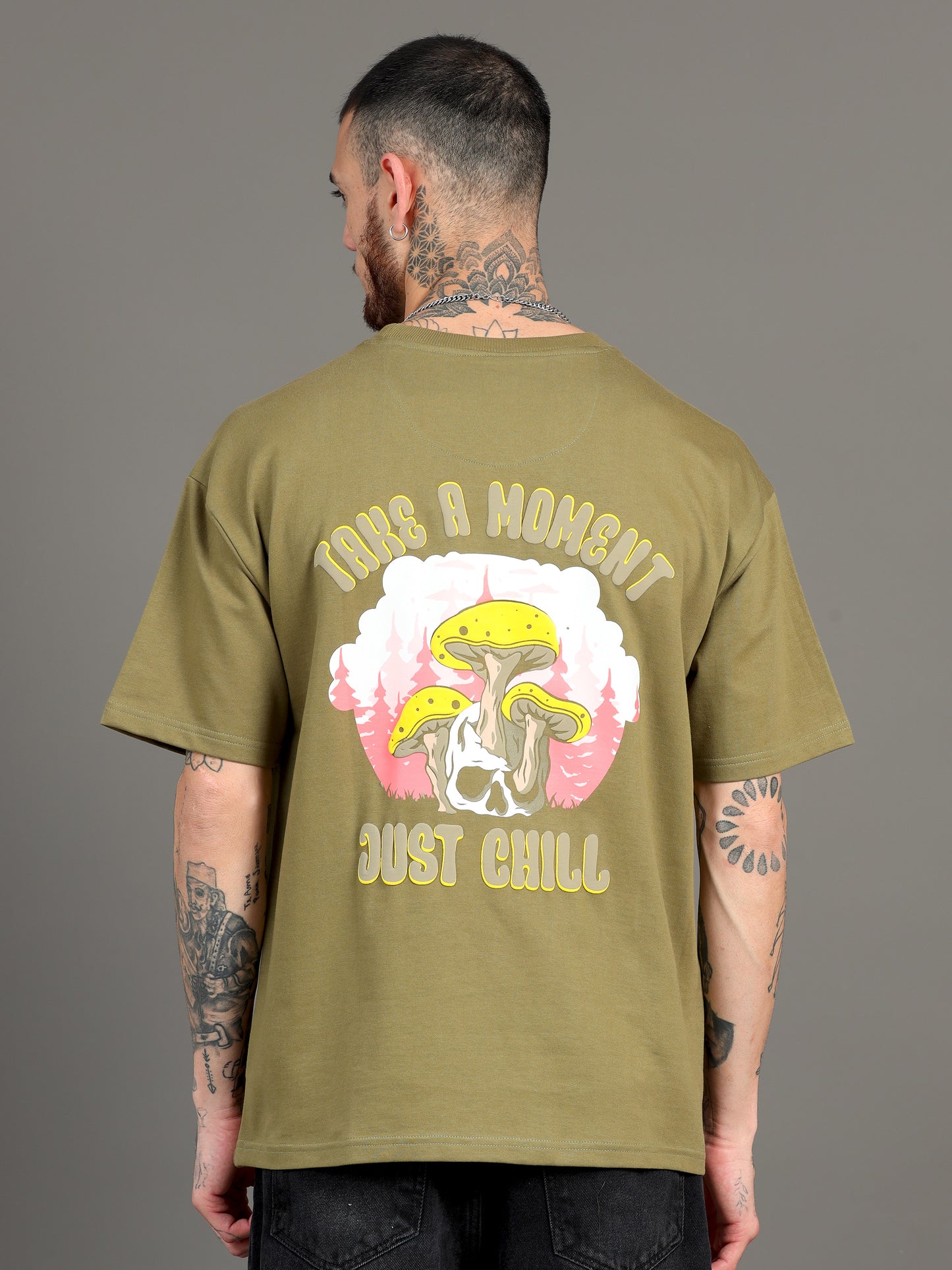 Men MUSHROOMS Printed Oversized T-Shirt