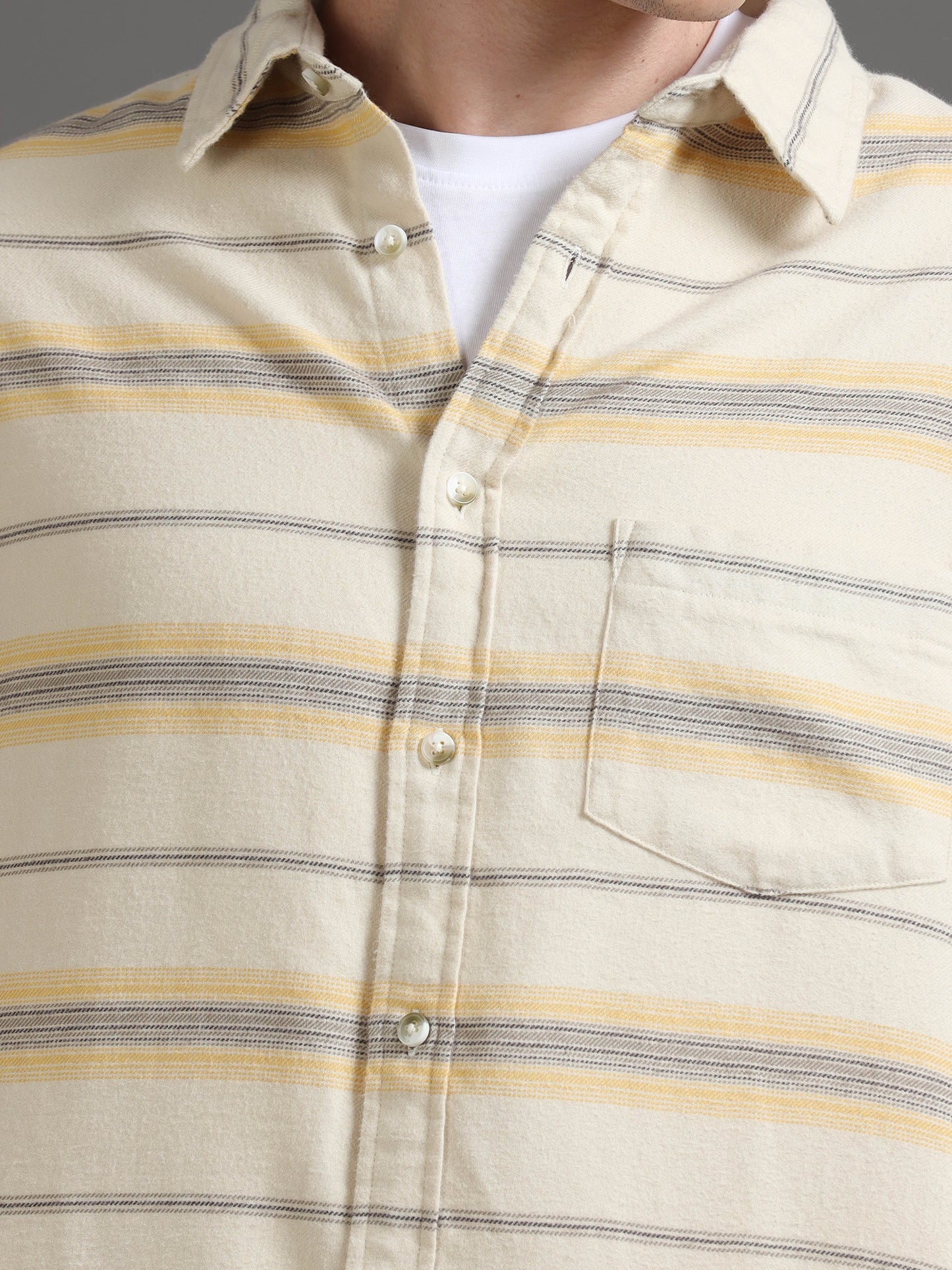 Premium Men Shirt, Relaxed Fit, Yarn Dyed Stripes, Pure Cotton, Full Sleeve, Beige
