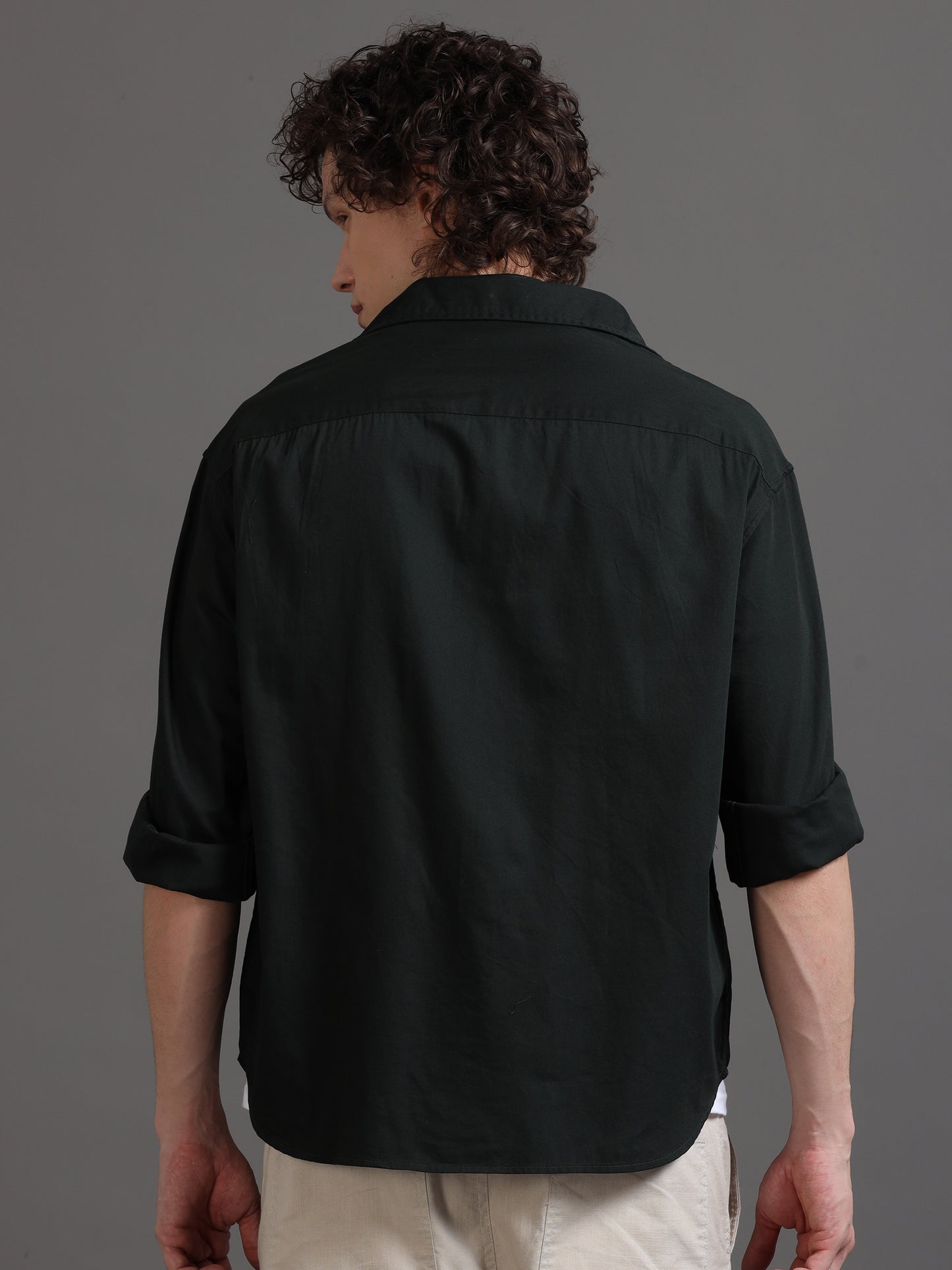 Premium Men Shirt, Relaxed Fit, Pure Cotton, Full Sleeve, Solid, Dark Olive