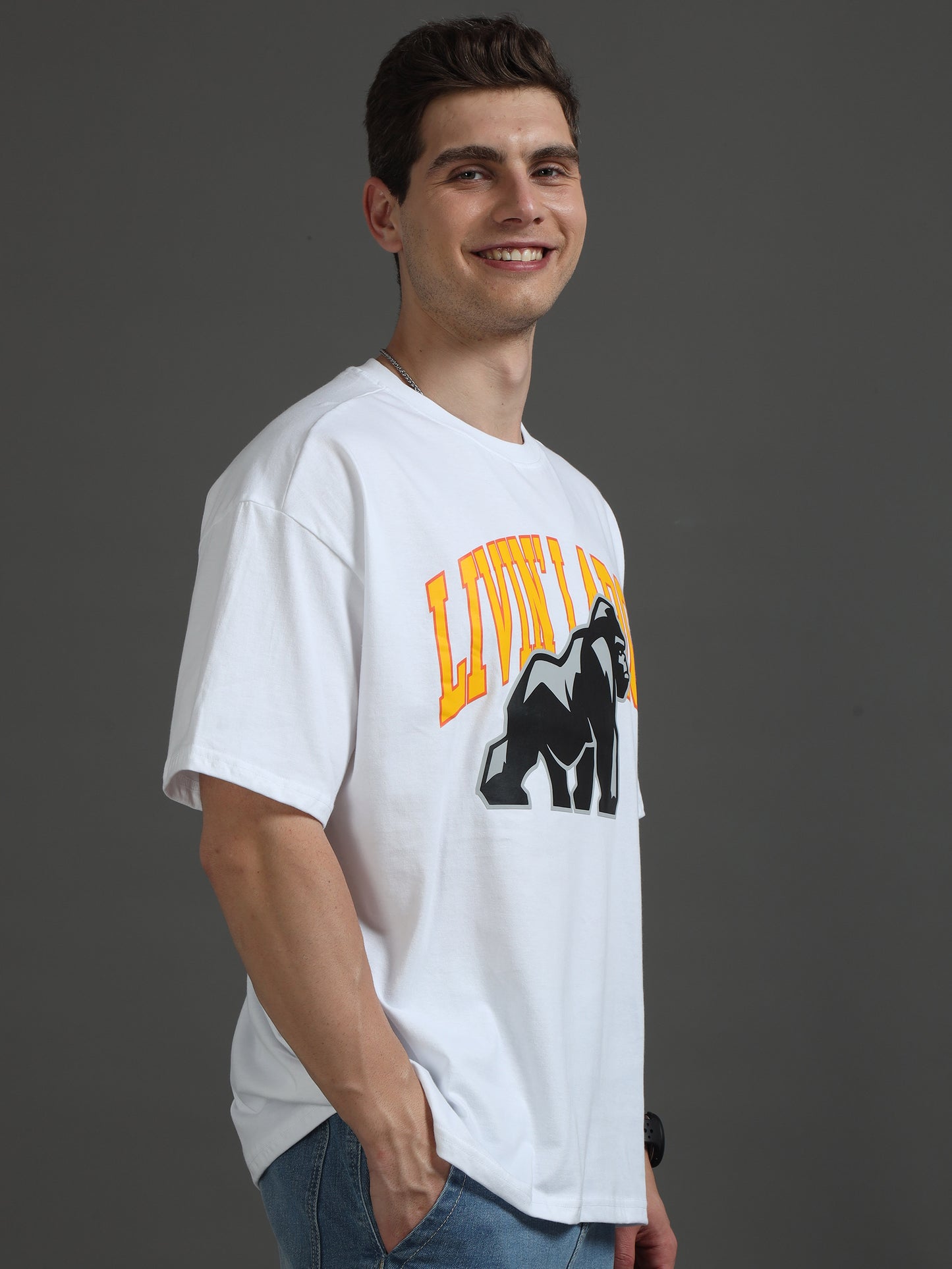 Men LIVIN LARGE Printed Oversized T-Shirt