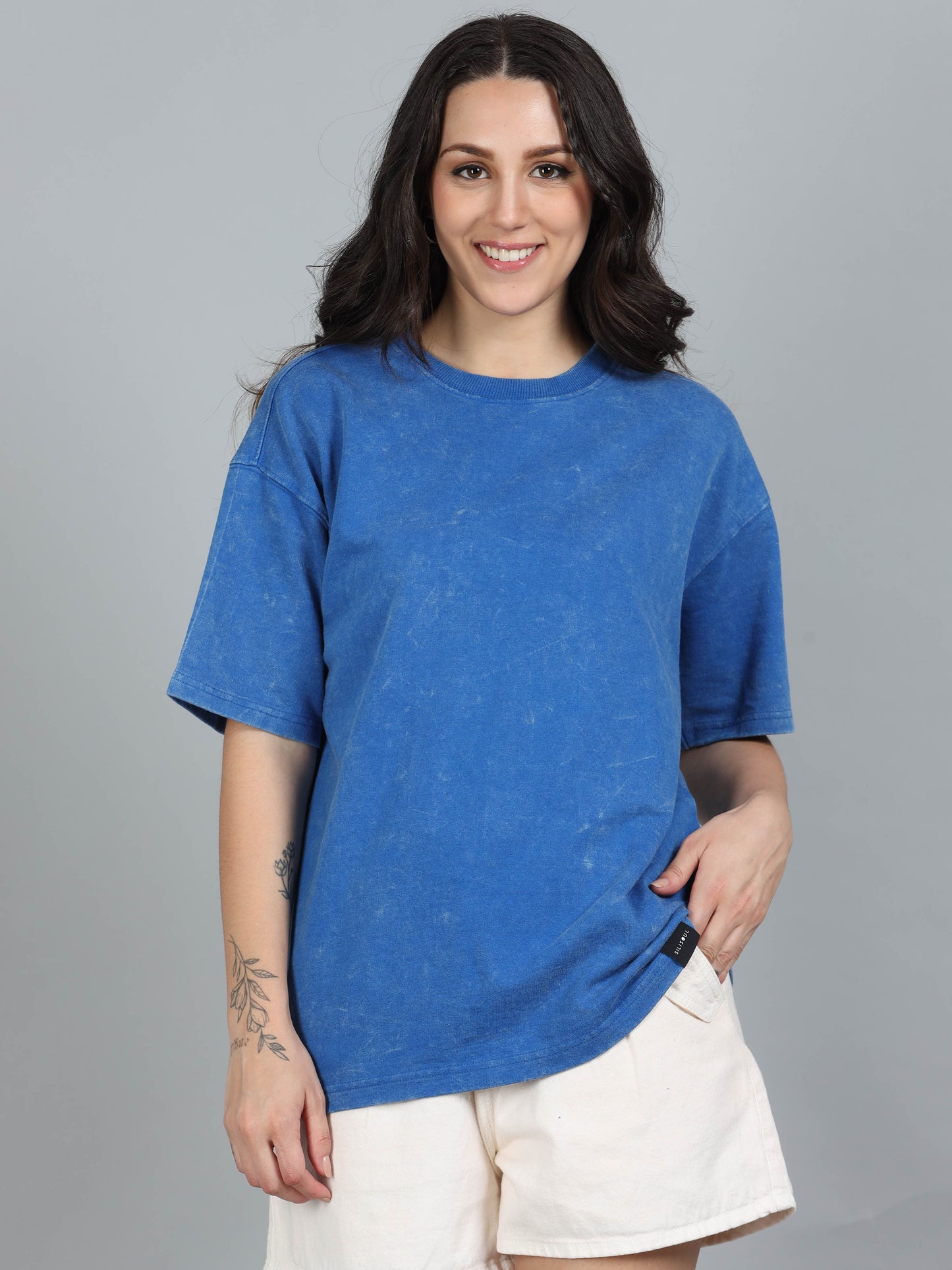 Women ACID Washed Oversized T-Shirt, BLUE