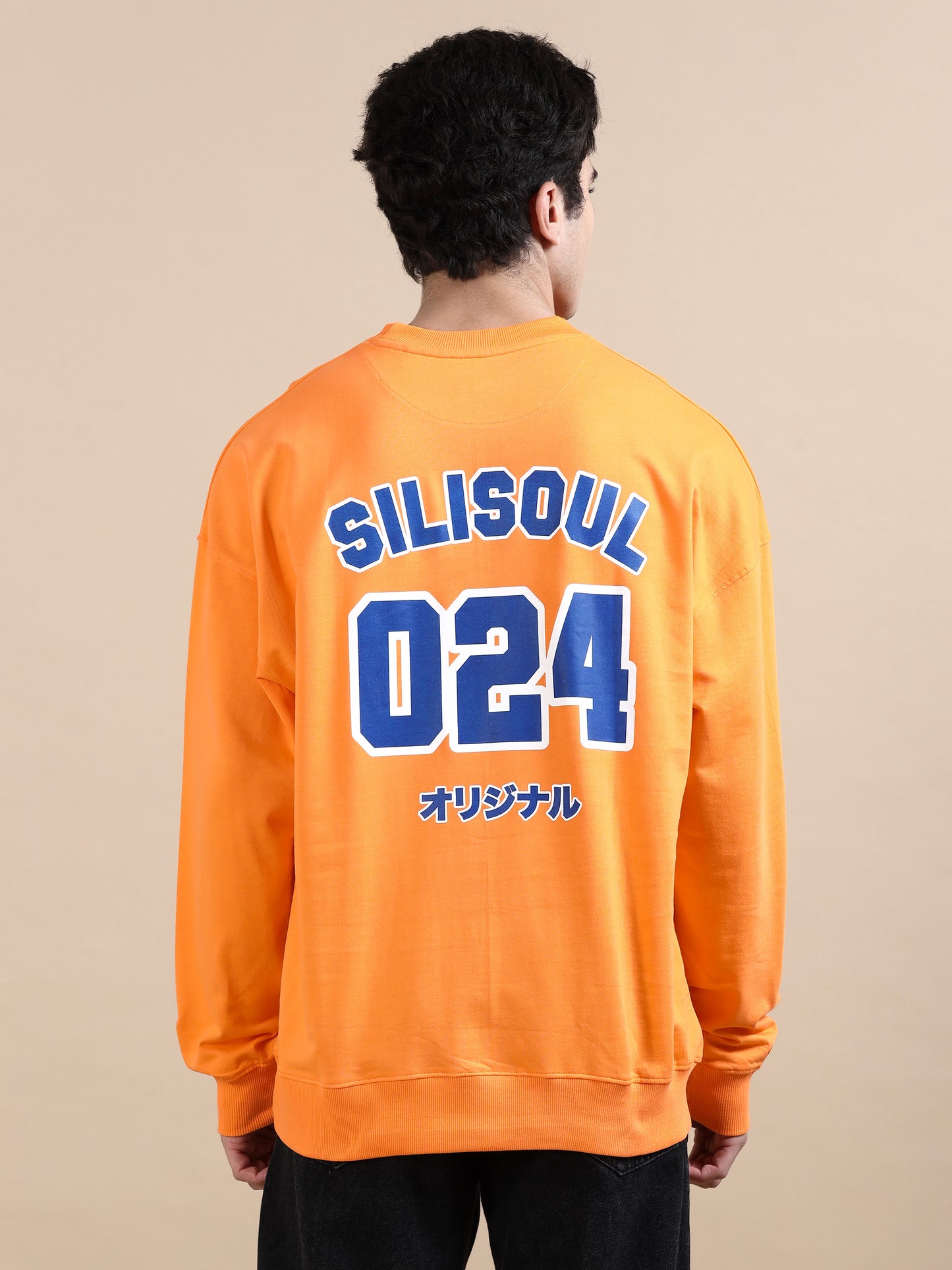 Men Printed Oversized Sweatshirt Pure Cotton Full Sleeve Orange