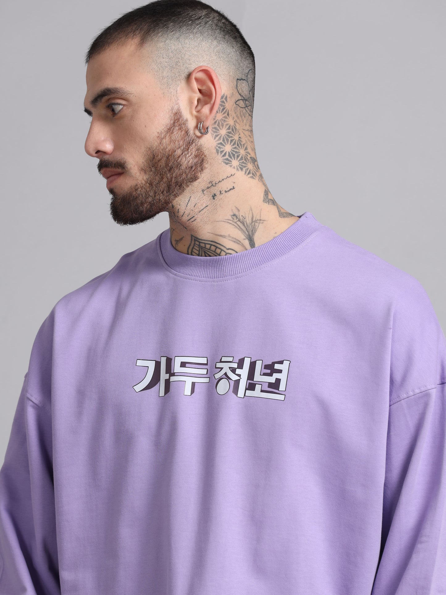 Men Printed Oversized Sweatshirt Pure Cotton Full Sleeve Lavender