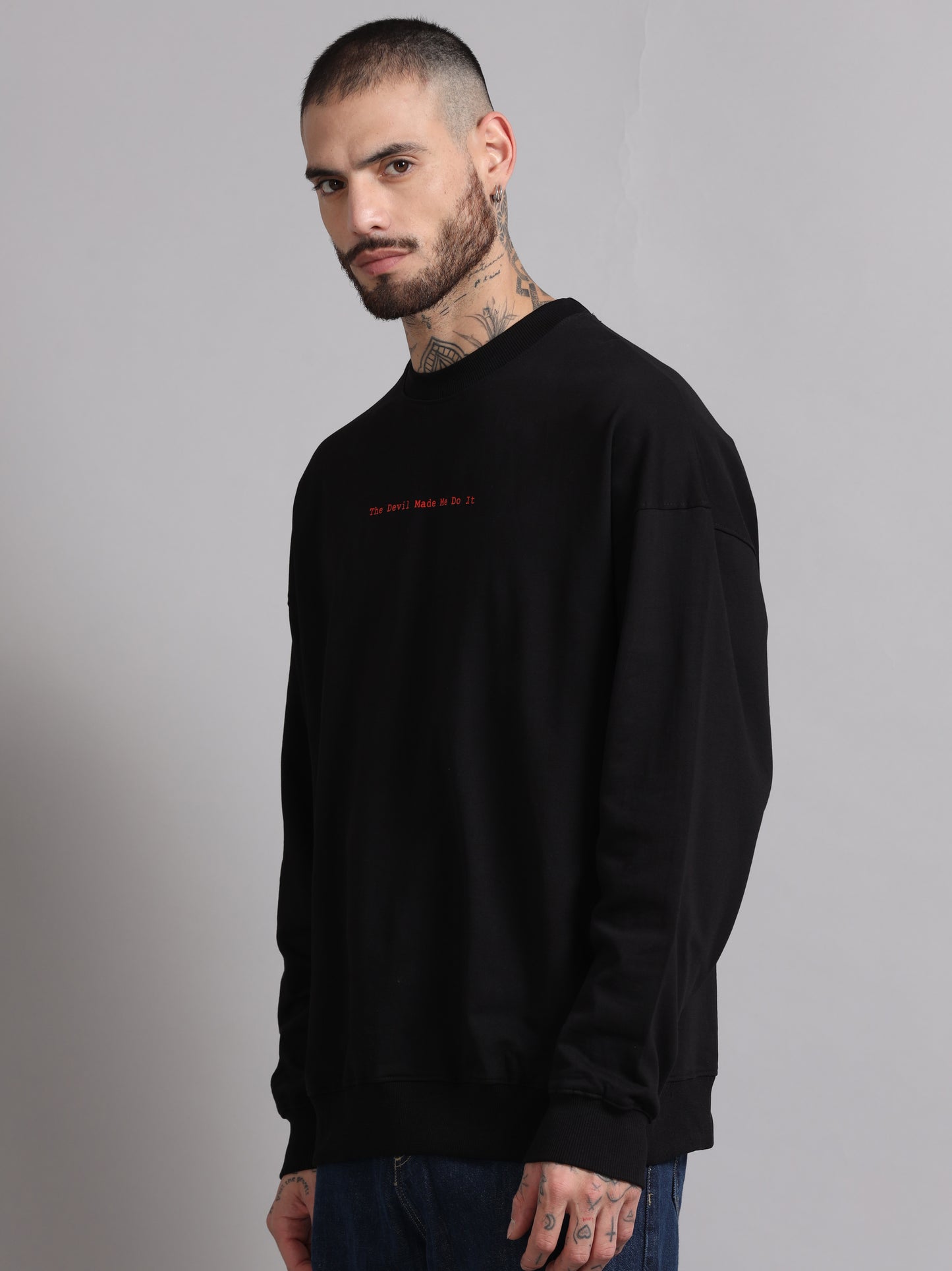 Men Printed Oversized Sweatshirt Pure Cotton Full Sleeve Black