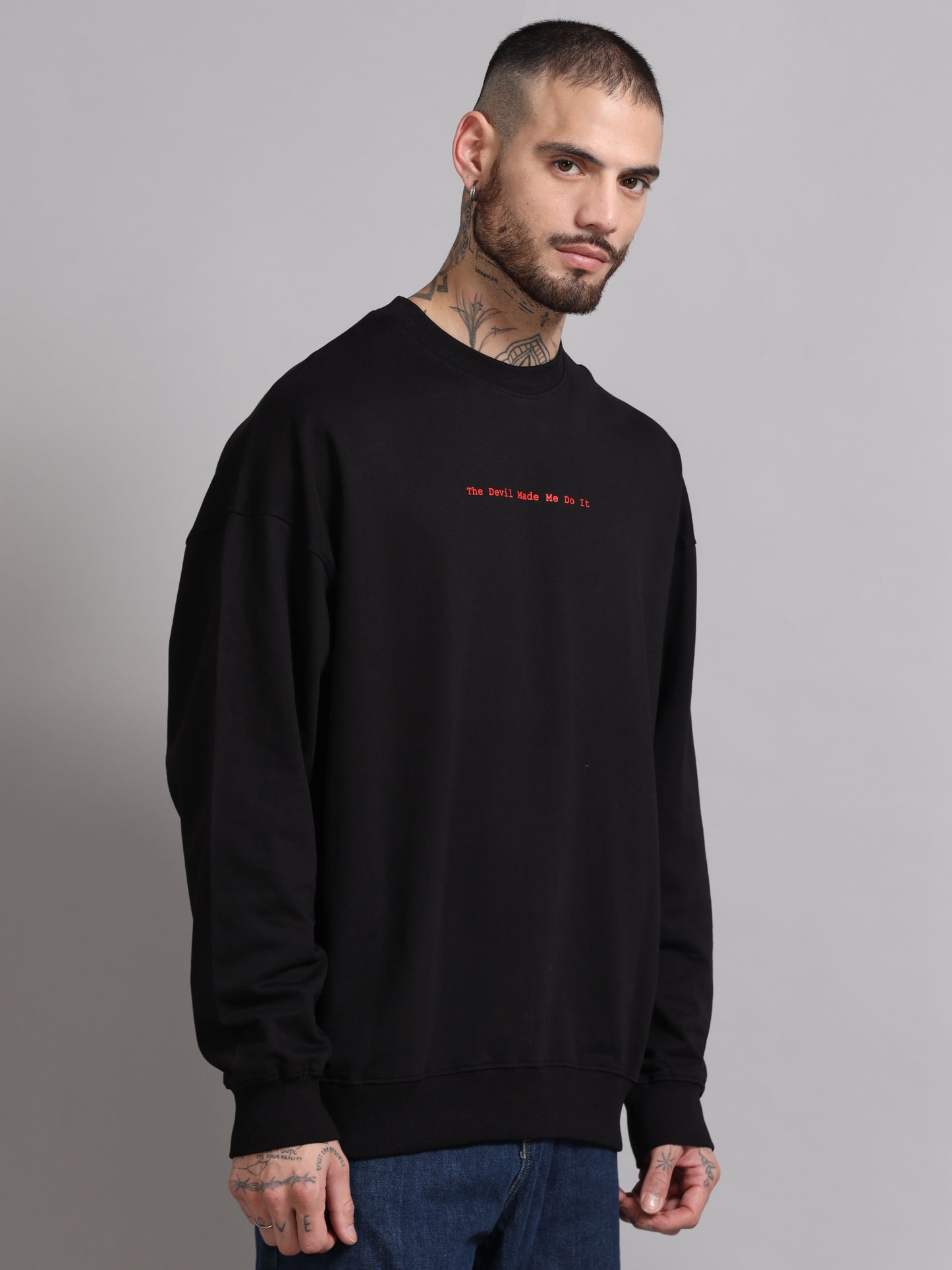 Men Printed Oversized Sweatshirt Pure Cotton Full Sleeve Black