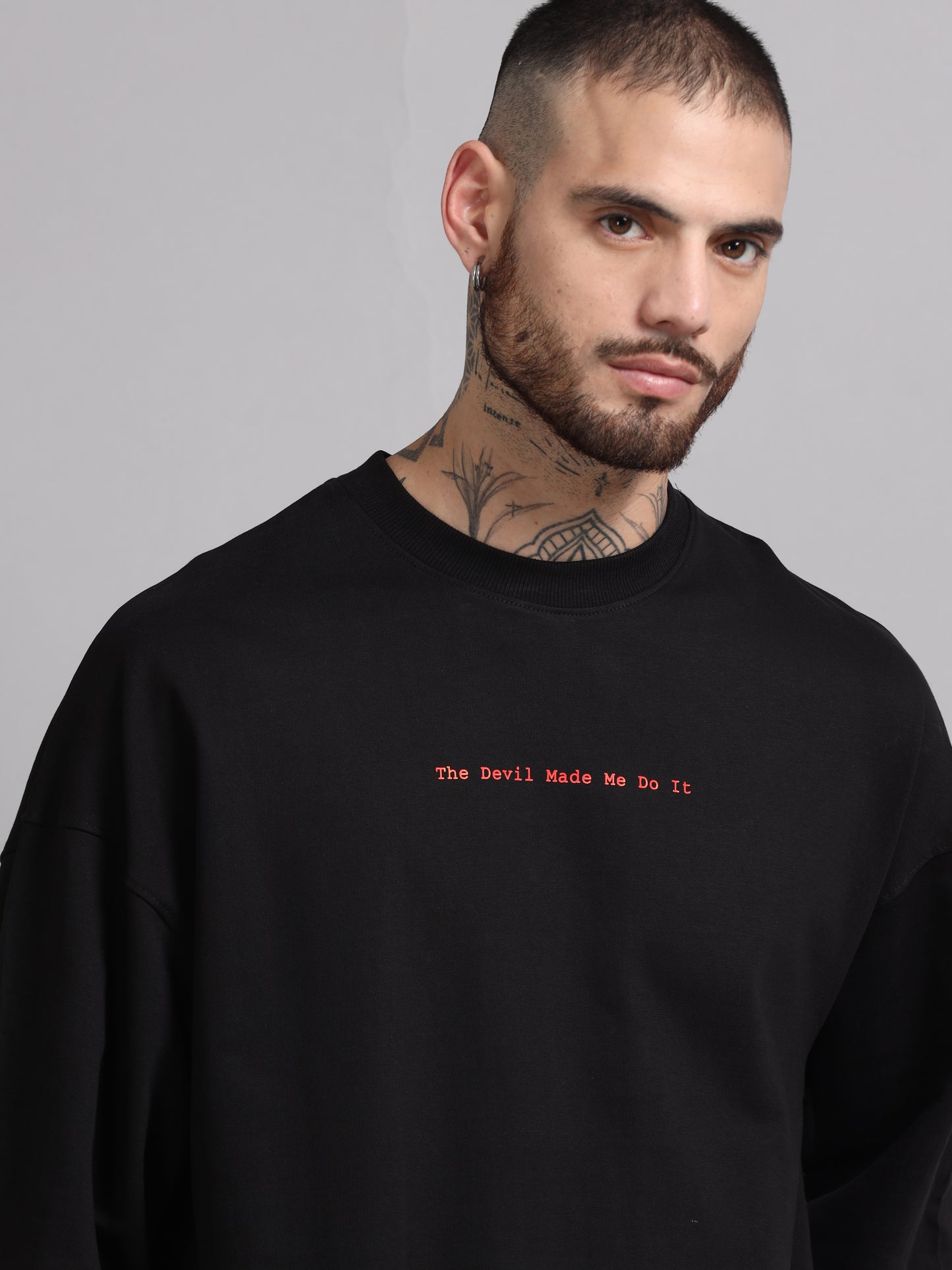 Men Printed Oversized Sweatshirt Pure Cotton Full Sleeve Black