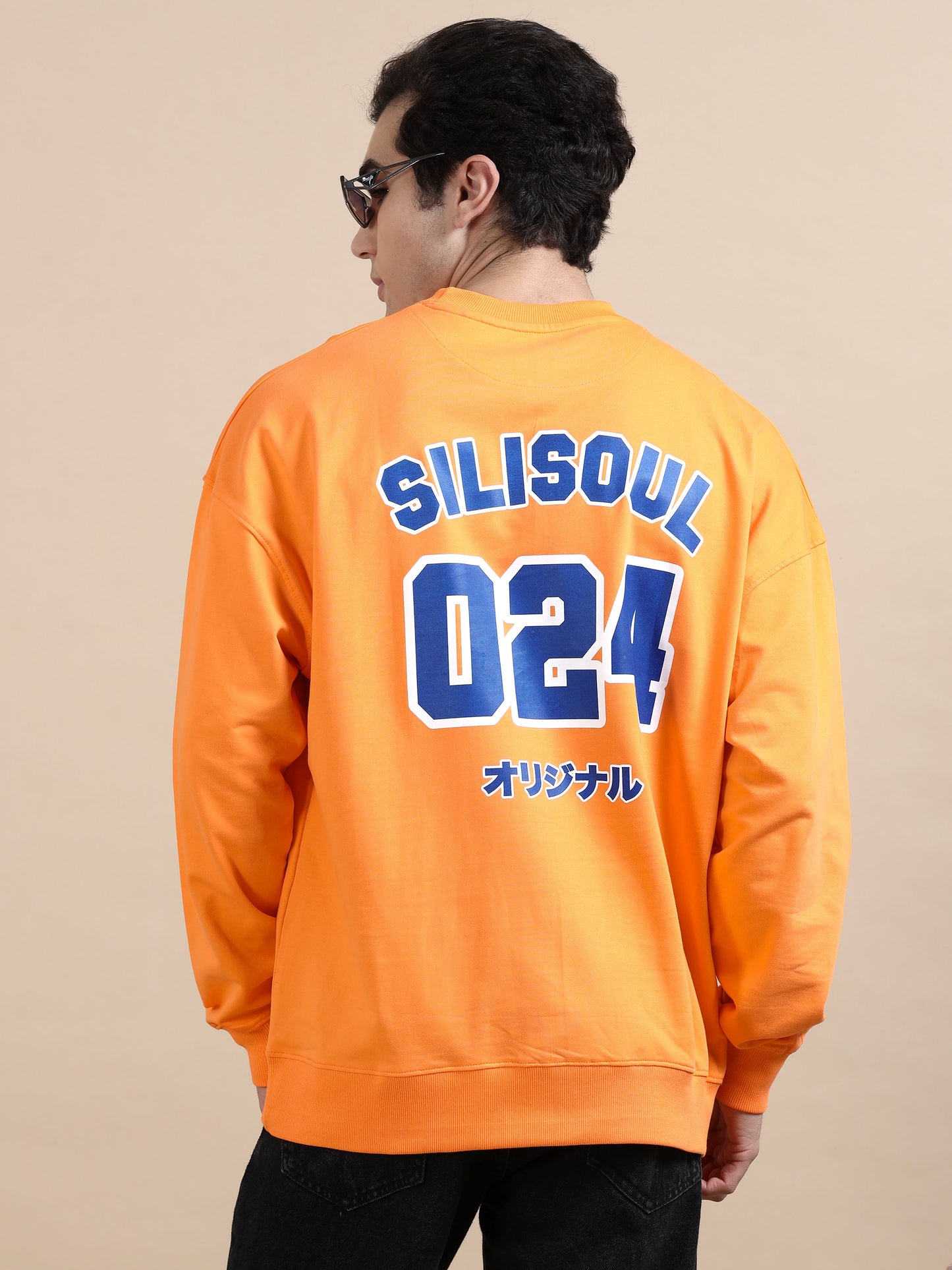 Men Printed Oversized Sweatshirt Pure Cotton Full Sleeve Orange