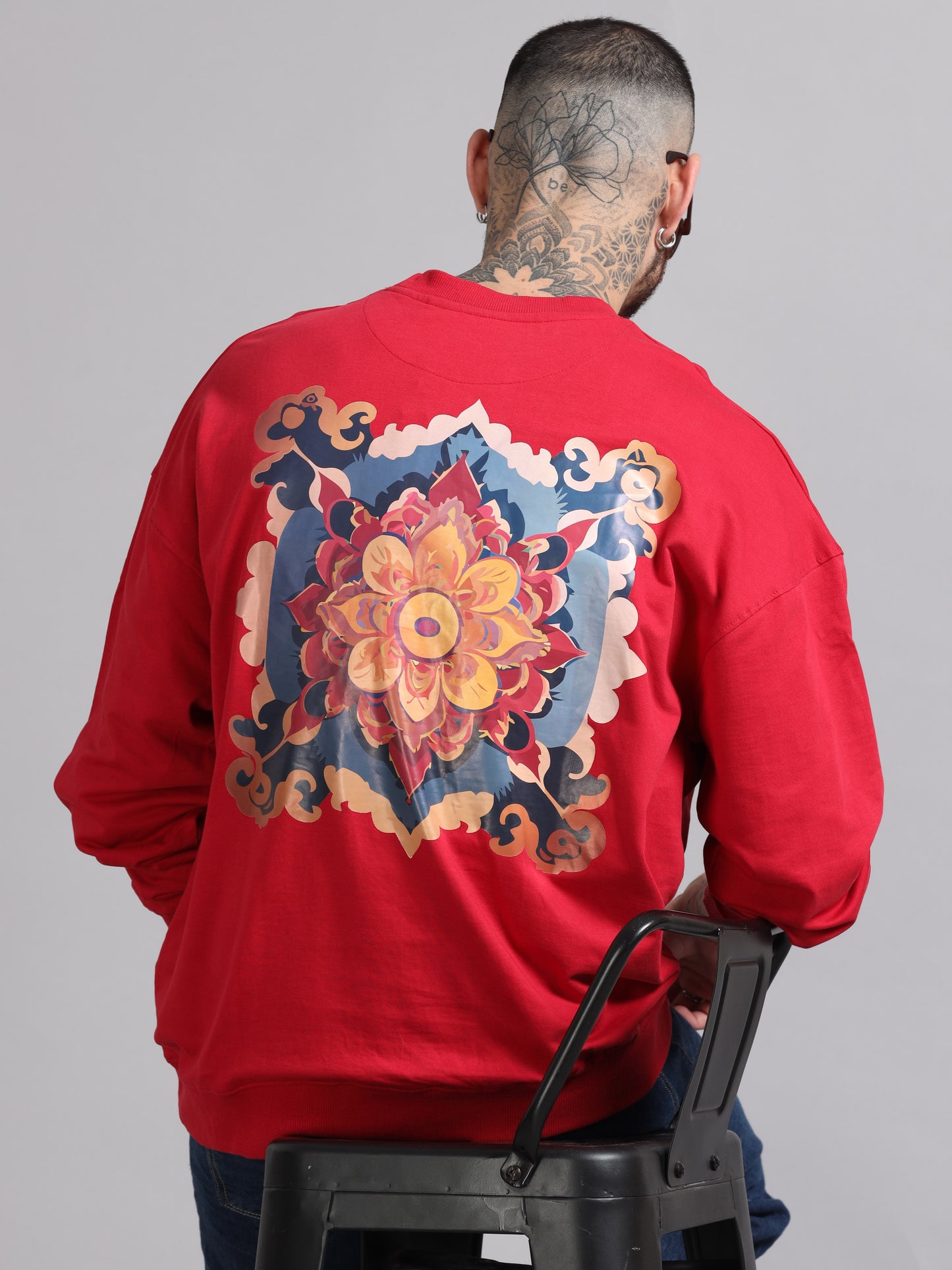 Men Printed Oversized Sweatshirt Pure Cotton Full Sleeve Red