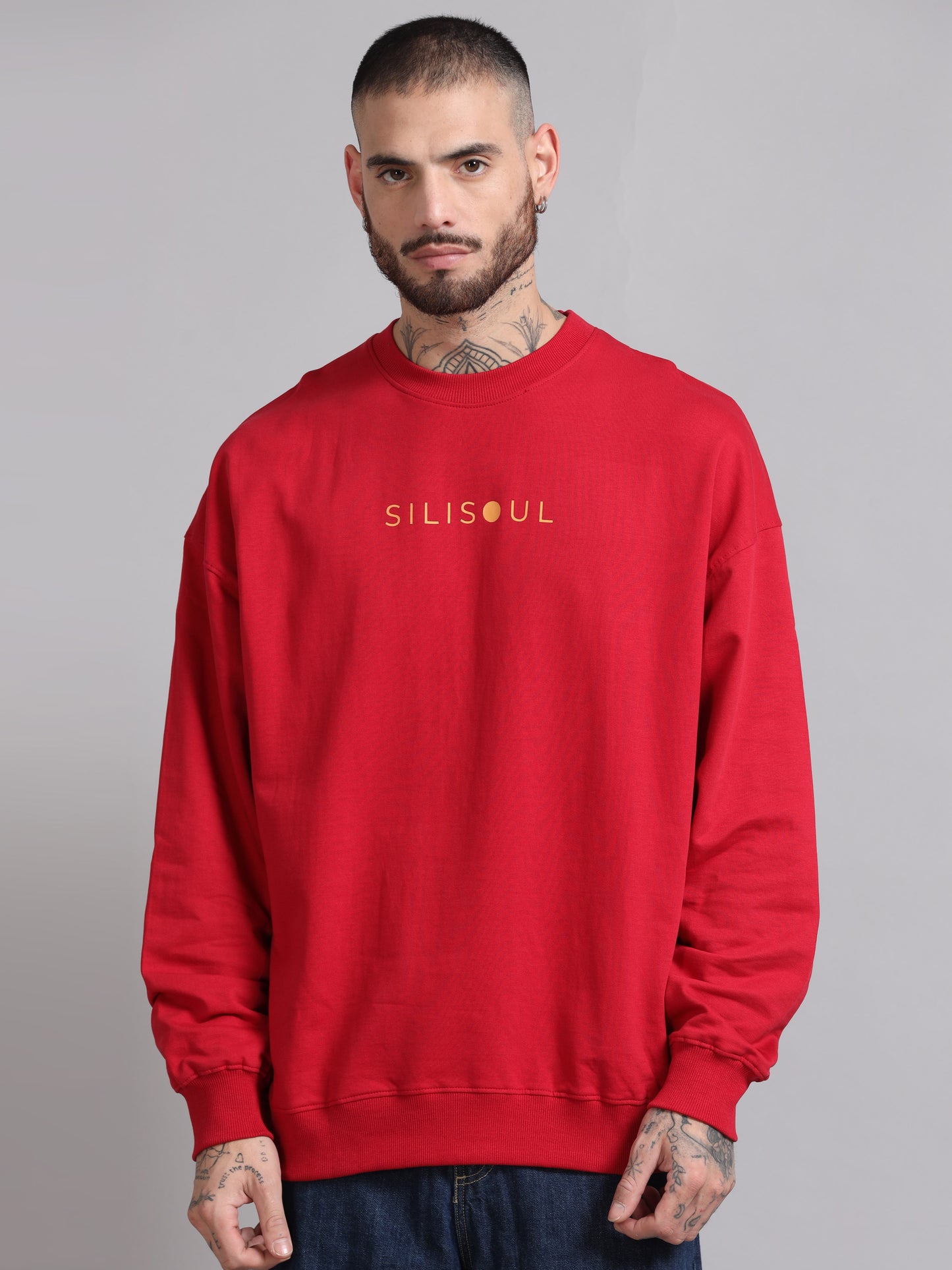 Men Printed Oversized Sweatshirt Pure Cotton Full Sleeve Red SILISOUL