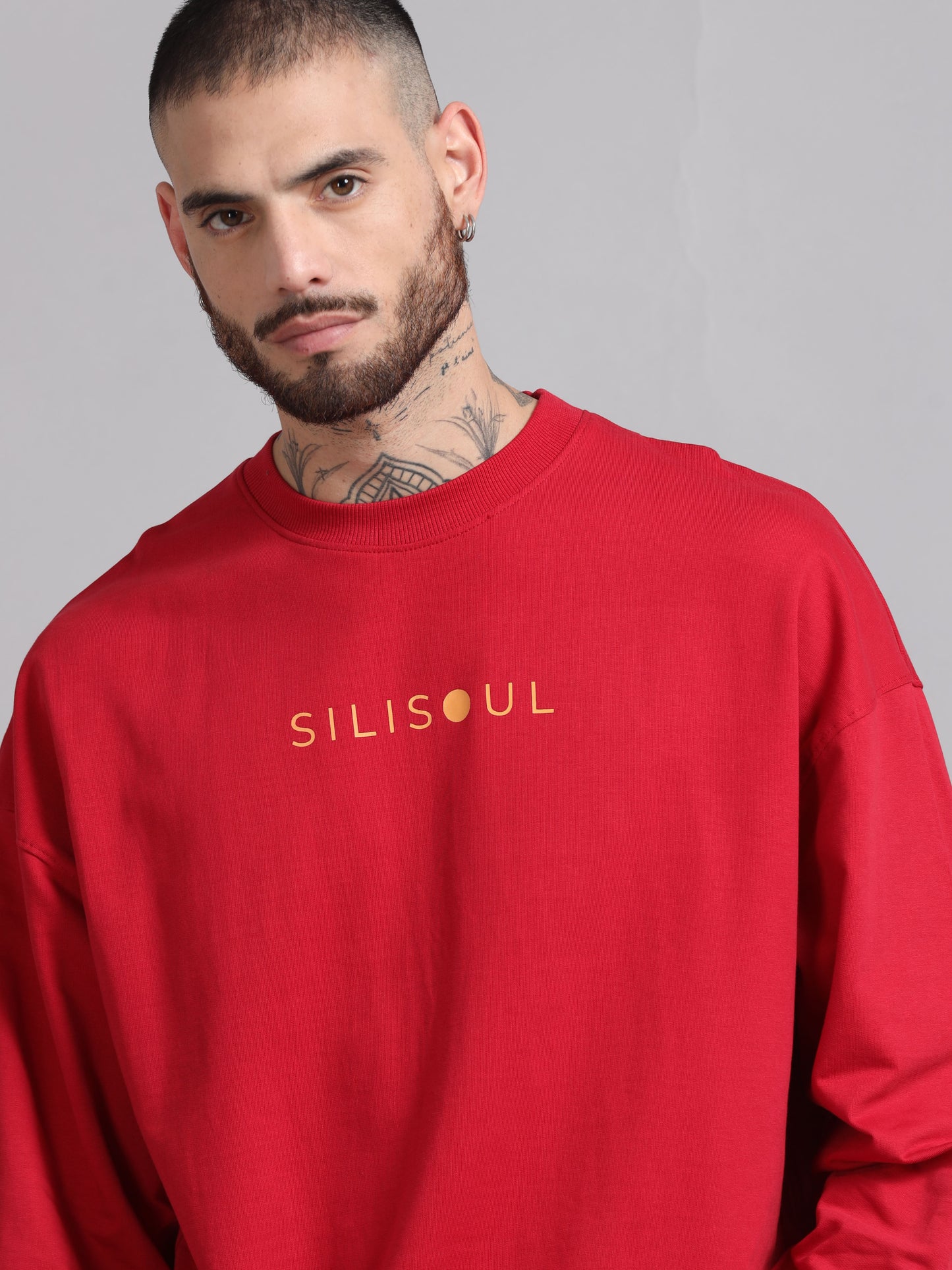 Men Printed Oversized Sweatshirt Pure Cotton Full Sleeve Red