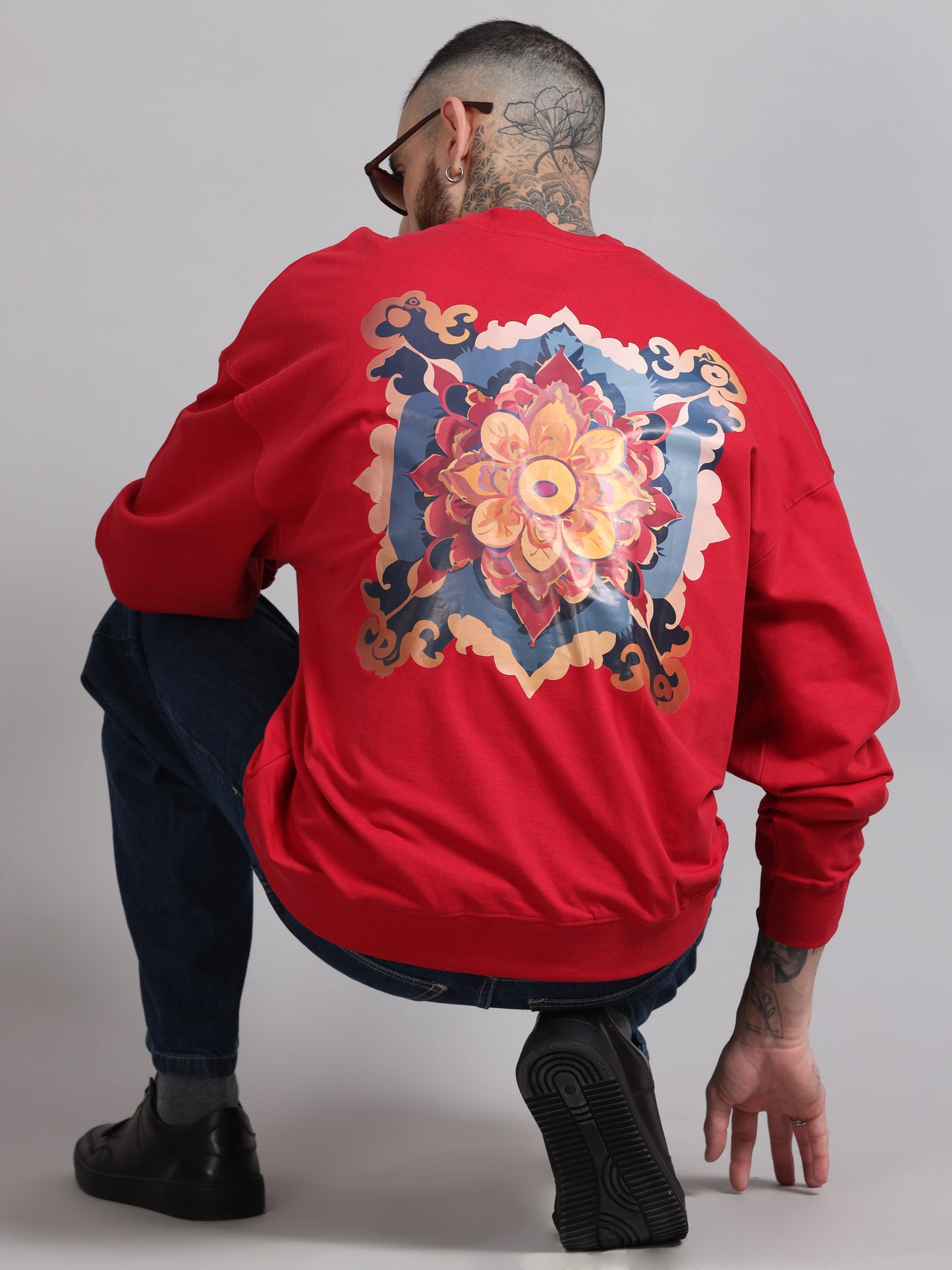 Men Printed Oversized Sweatshirt Pure Cotton Full Sleeve Red SILISOUL