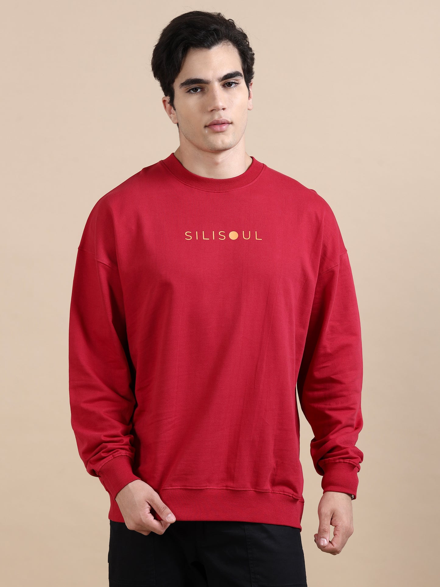 Men Printed Oversized Sweatshirt Pure Cotton Full Sleeve Red