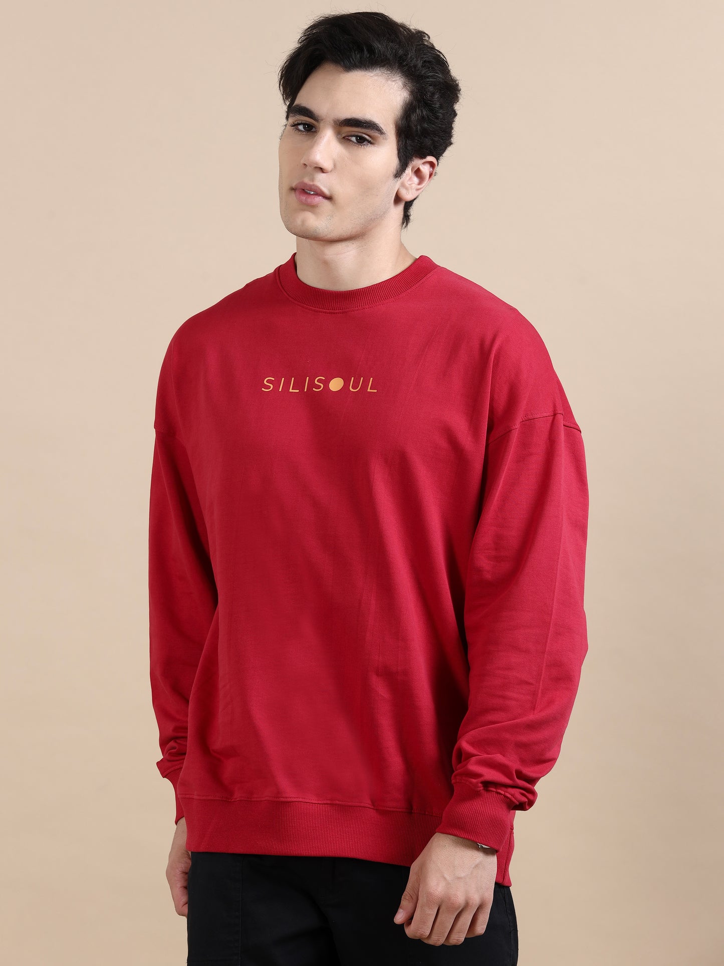 Men Printed Oversized Sweatshirt Pure Cotton Full Sleeve Red