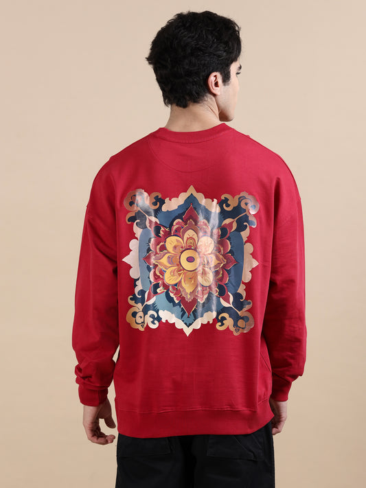 Men Printed Oversized Sweatshirt Pure Cotton Full Sleeve Red