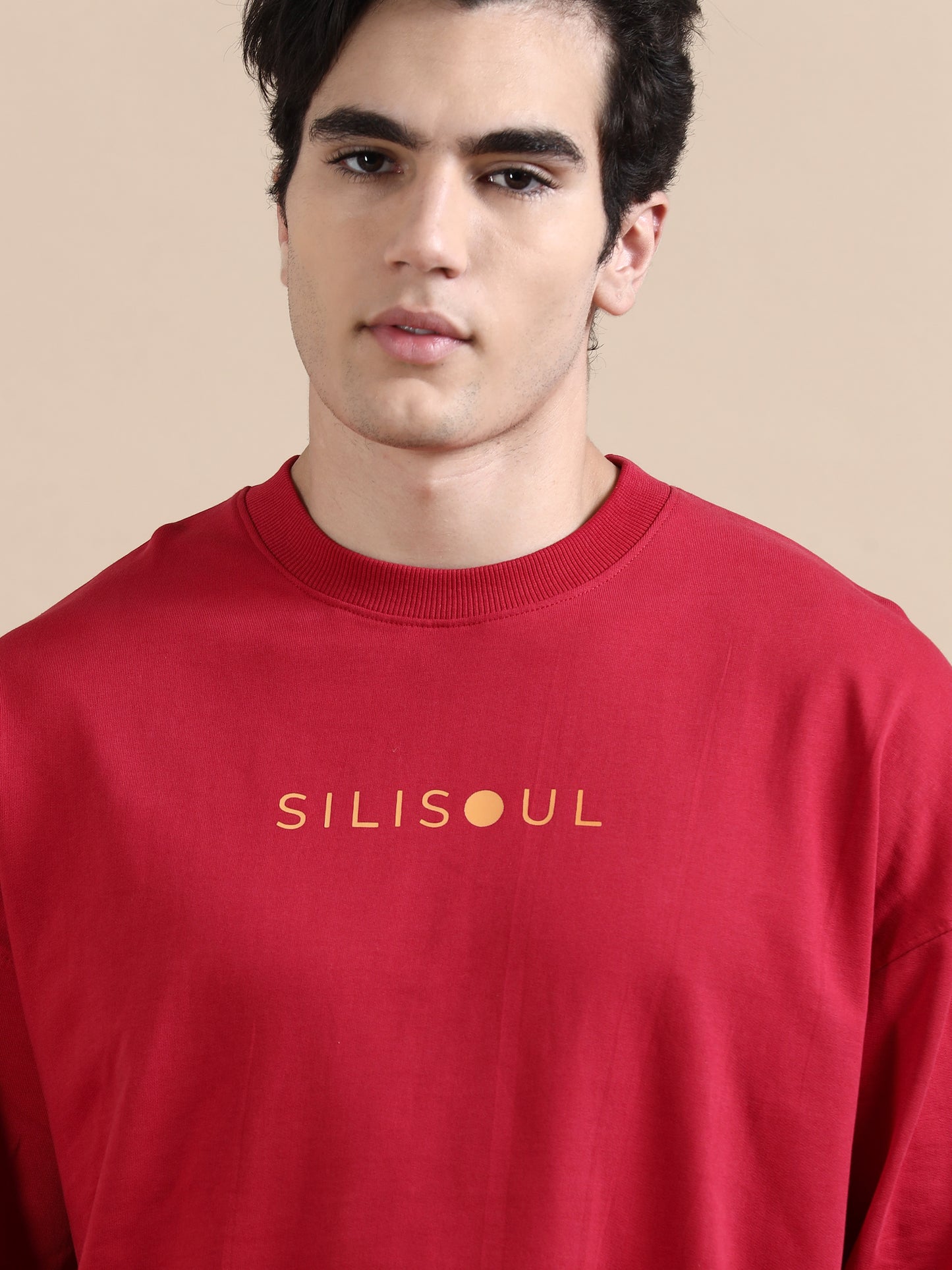 Men Printed Oversized Sweatshirt Pure Cotton Full Sleeve Red