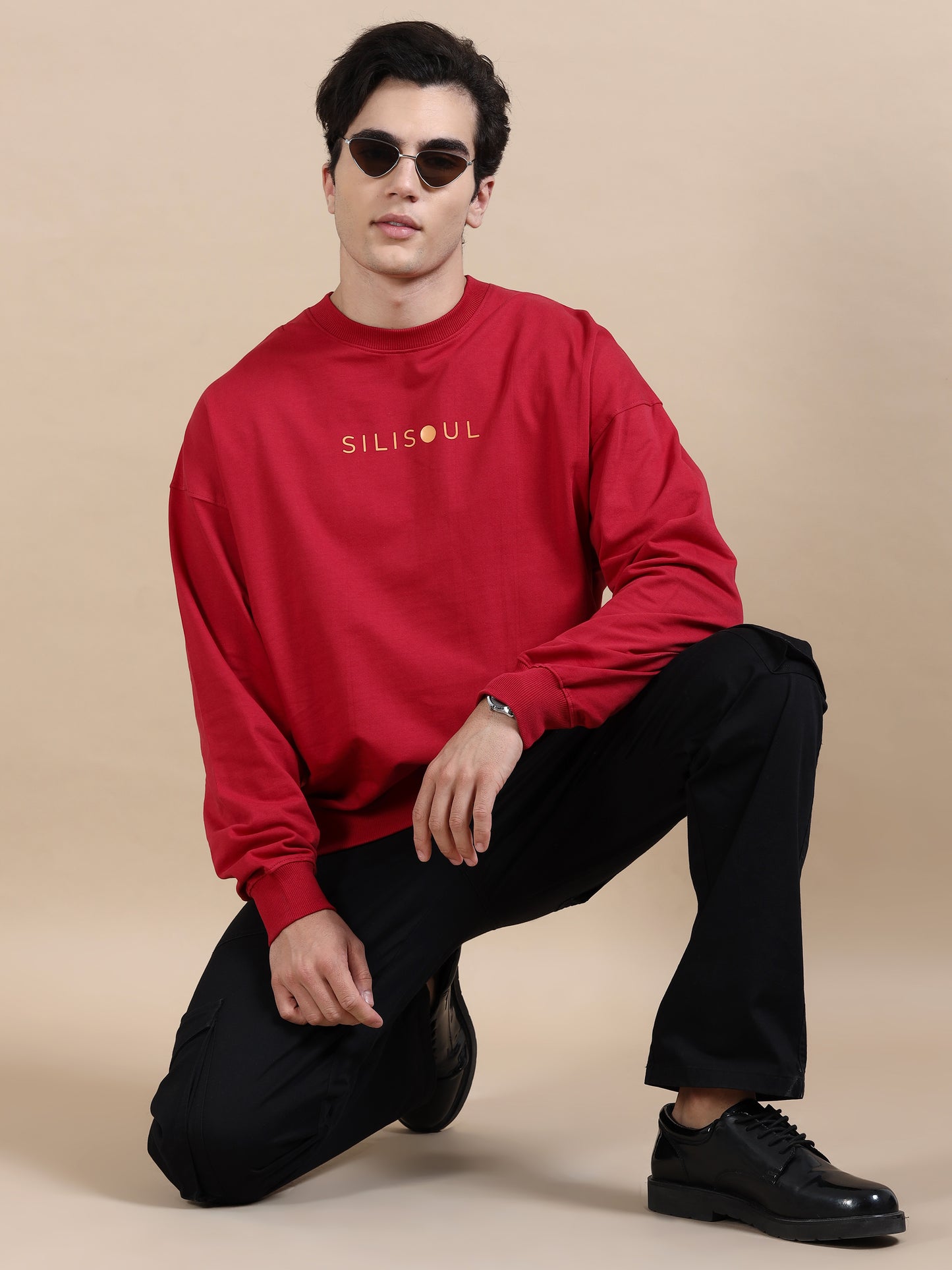 Men Printed Oversized Sweatshirt Pure Cotton Full Sleeve Red