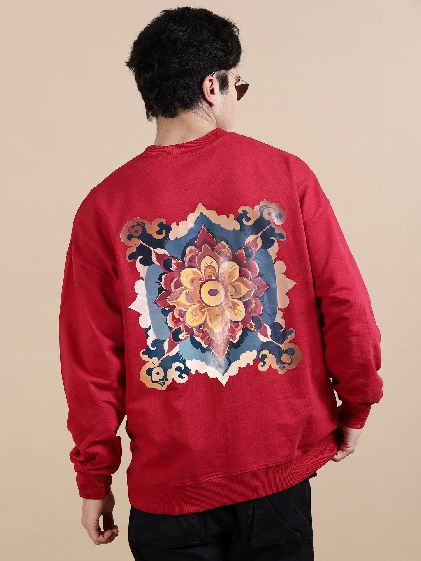 Men Printed Oversized Sweatshirt Pure Cotton Full Sleeve Red