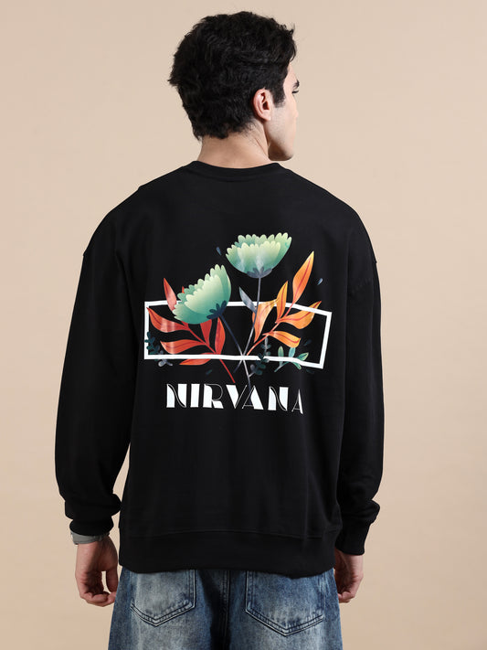 Men Printed Oversized Sweatshirt Pure Cotton Full Sleeve Black