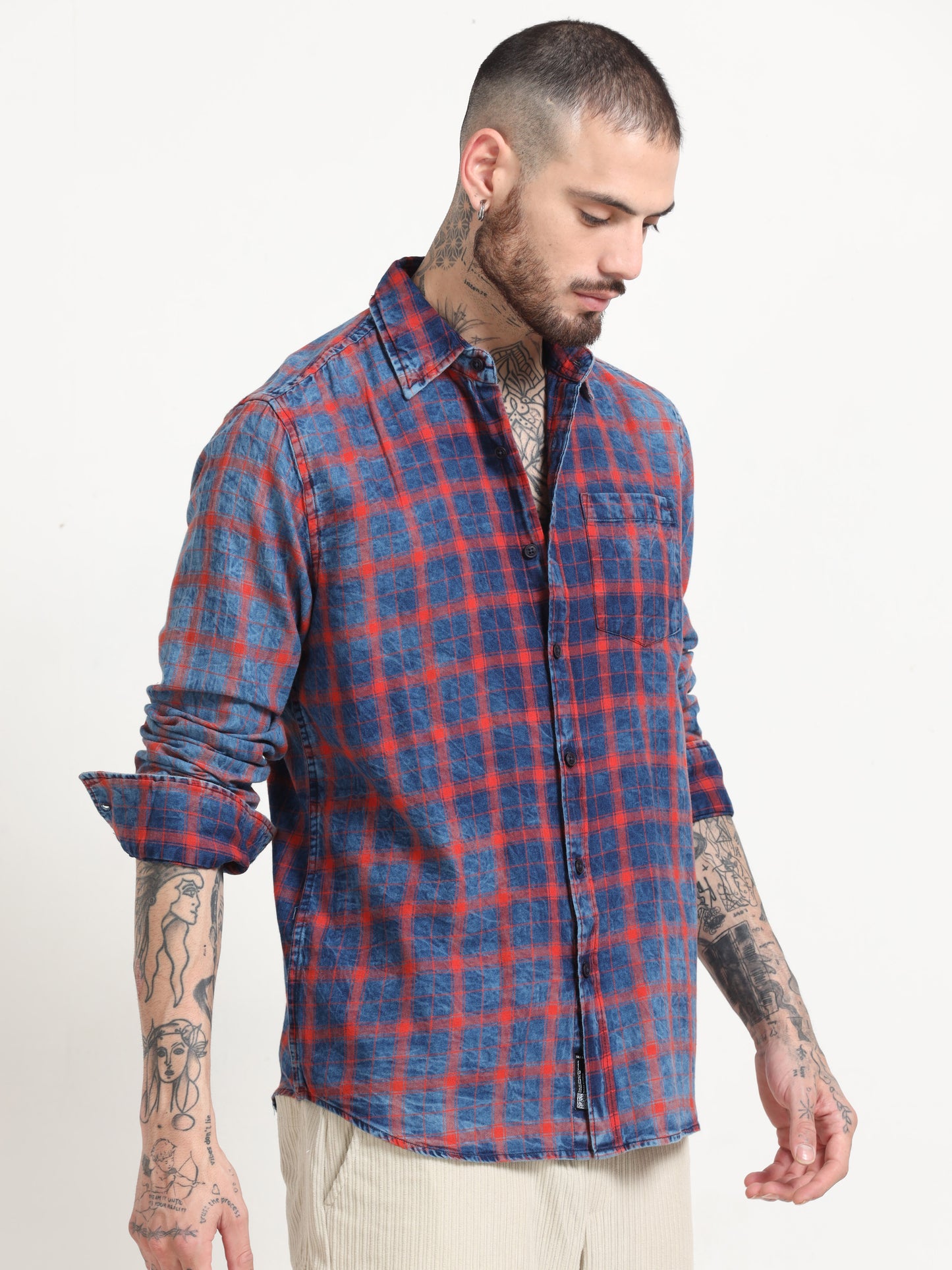 Indigo Dyed Premium Men Shirt, Regular Fit, Pure Cotton, Red-Navy SILISOUL