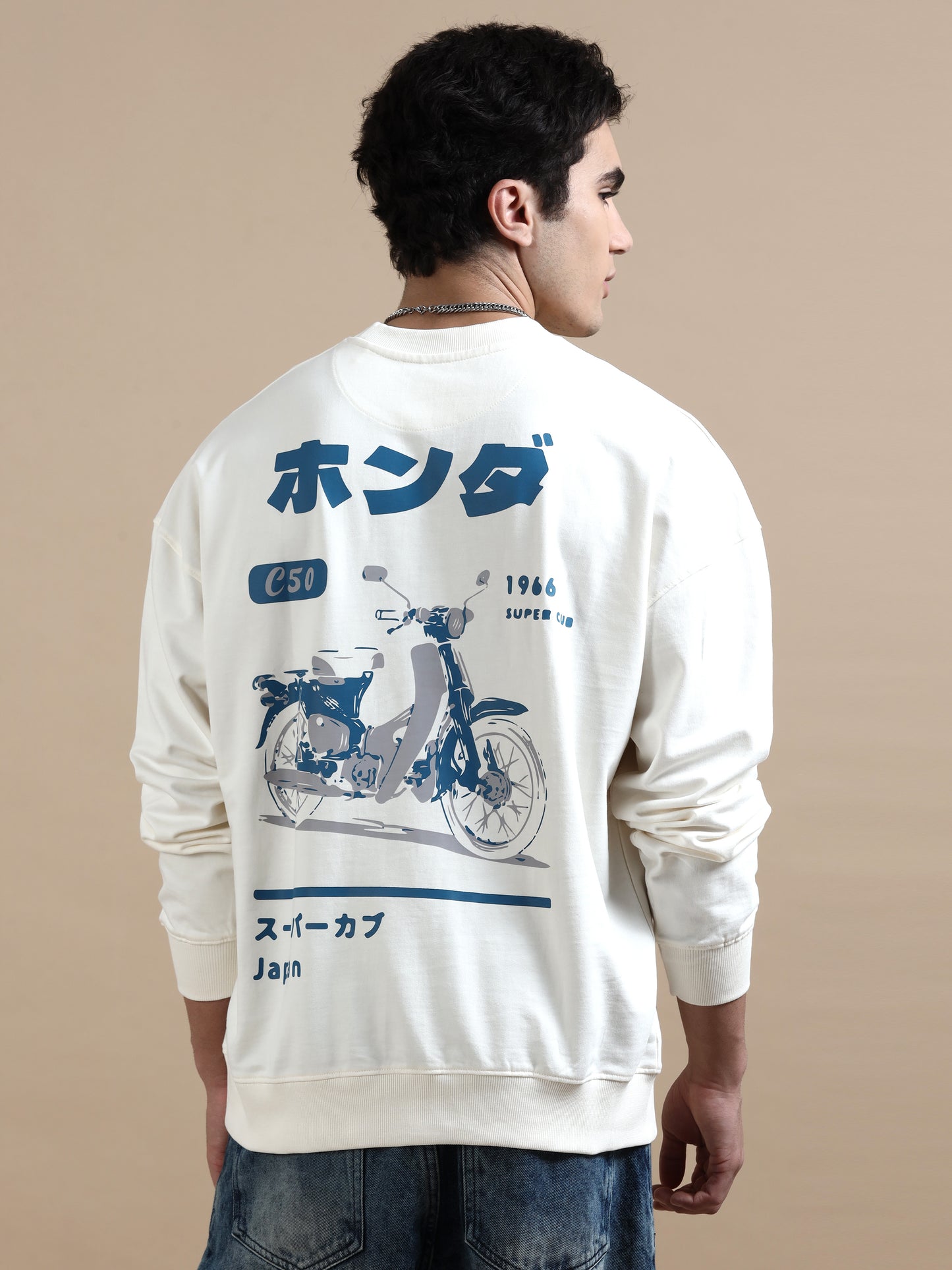 Men Printed Oversized Sweatshirt Pure Cotton Full Sleeve Off white