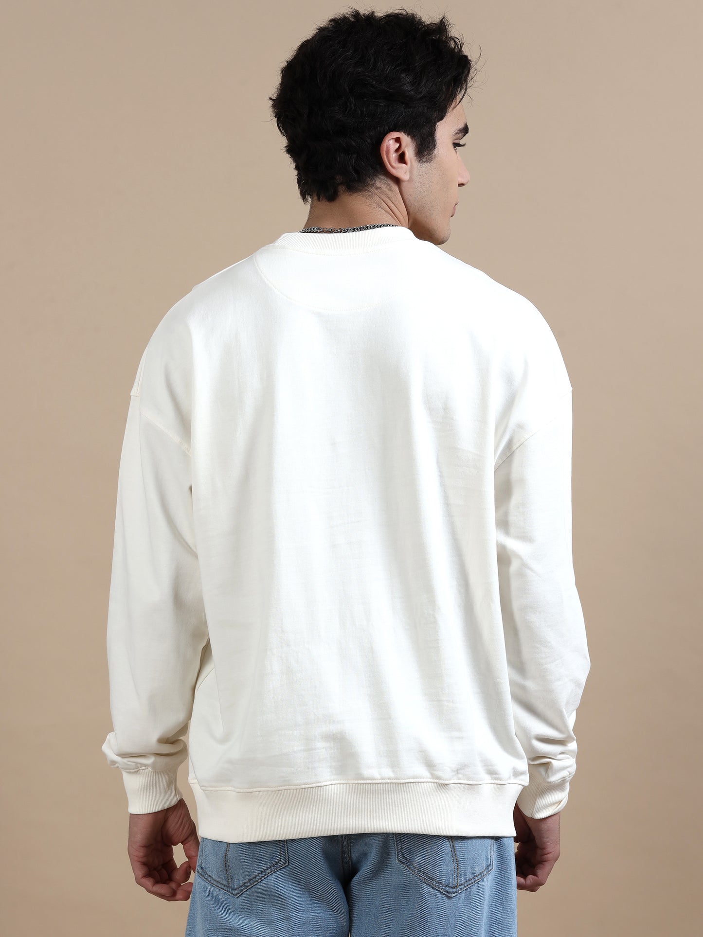 Men Printed Oversized Sweatshirt Pure Cotton Full Sleeve Off white