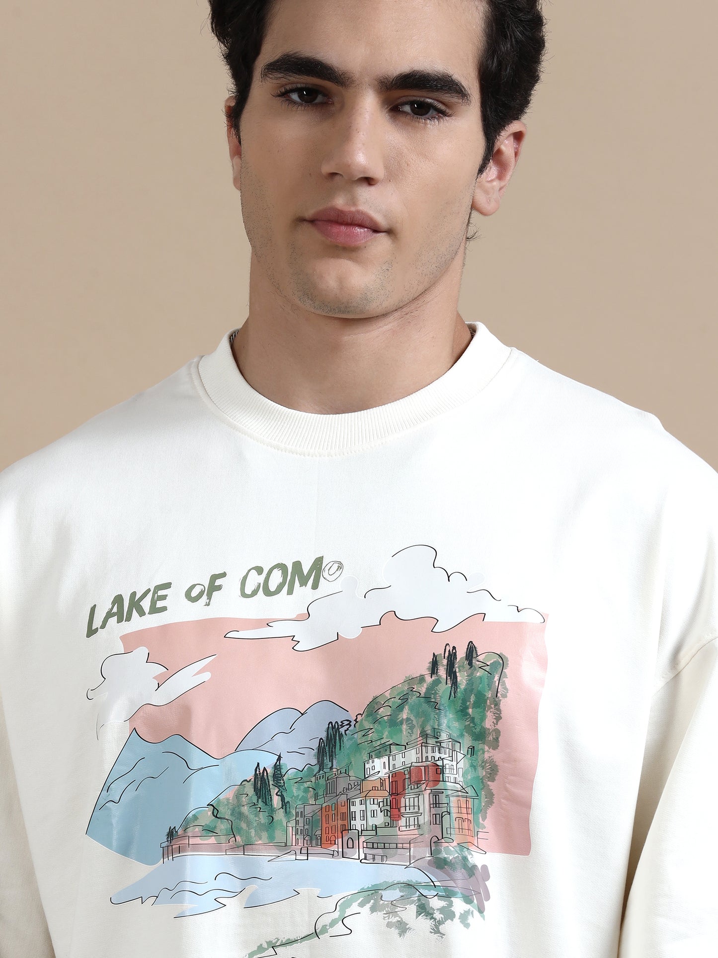 Men Printed Oversized Sweatshirt Pure Cotton Full Sleeve Off white