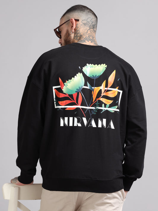 Men Printed Oversized Sweatshirt Pure Cotton Full Sleeve Black