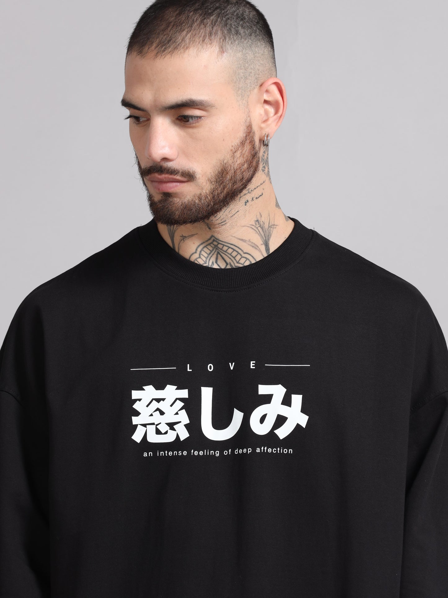 Men Printed Oversized Sweatshirt Pure Cotton Full Sleeve Black