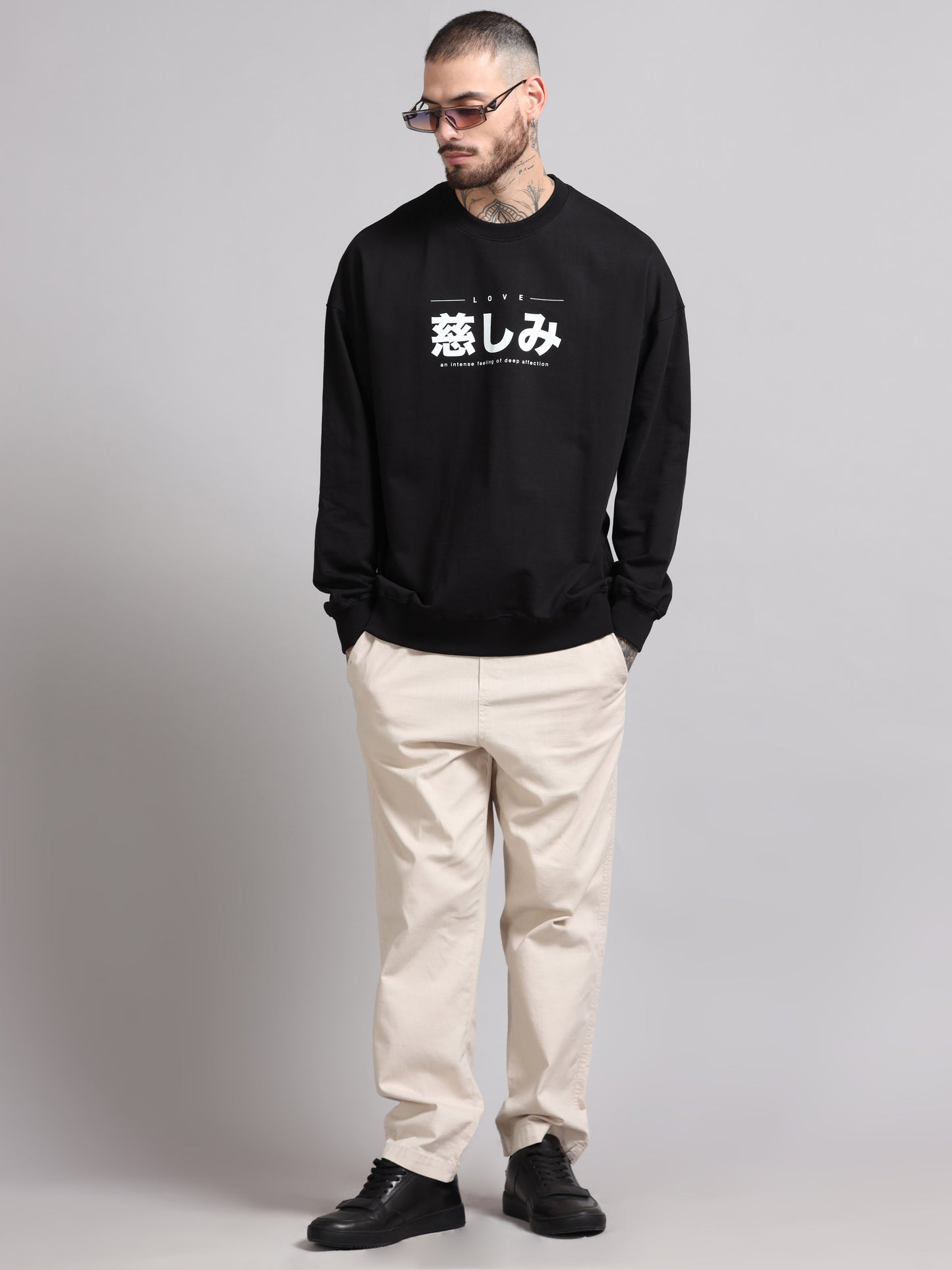 Men Printed Oversized Sweatshirt Pure Cotton Full Sleeve Black