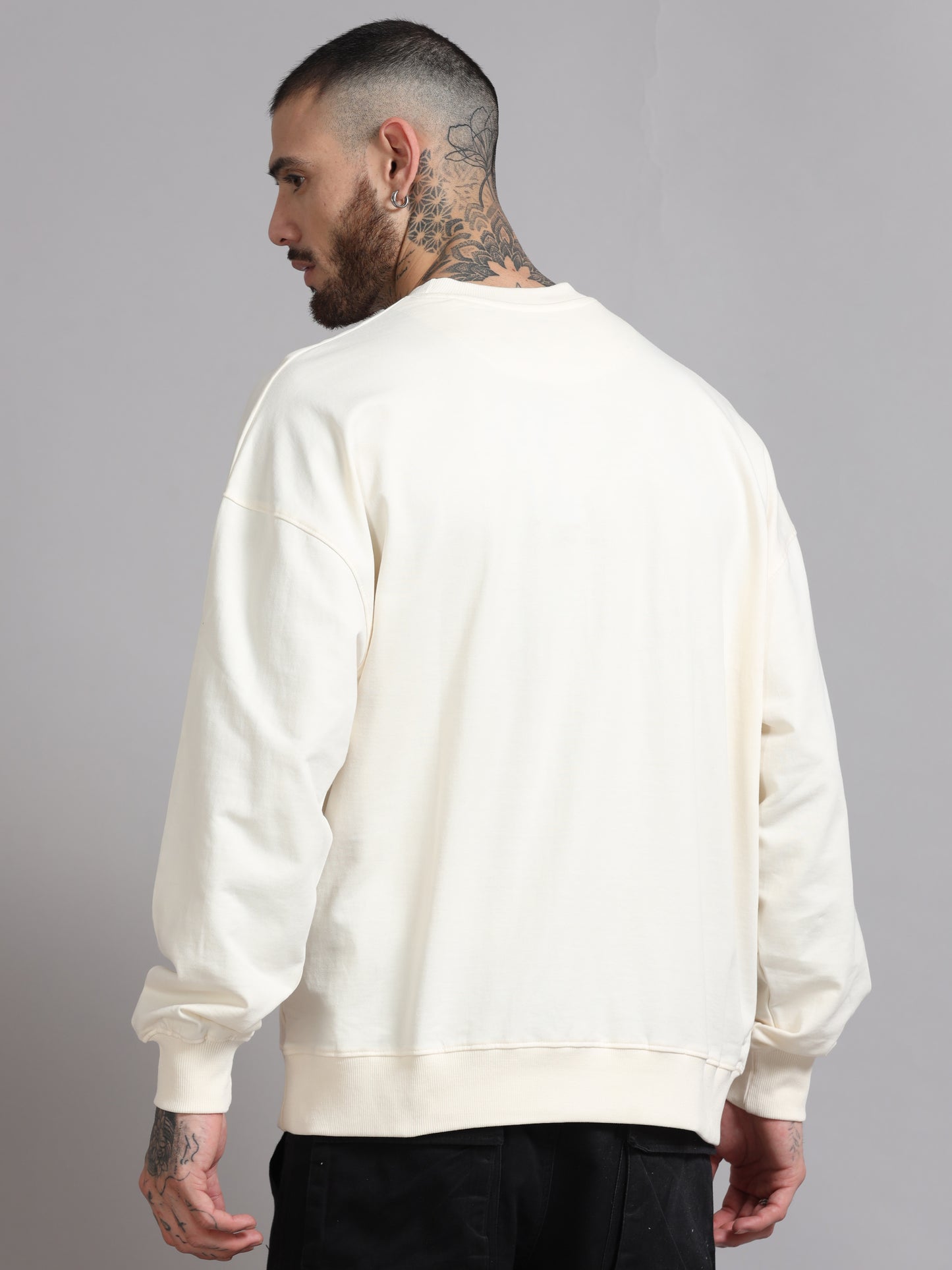 Men Printed Oversized Sweatshirt Pure Cotton Full Sleeve Off white