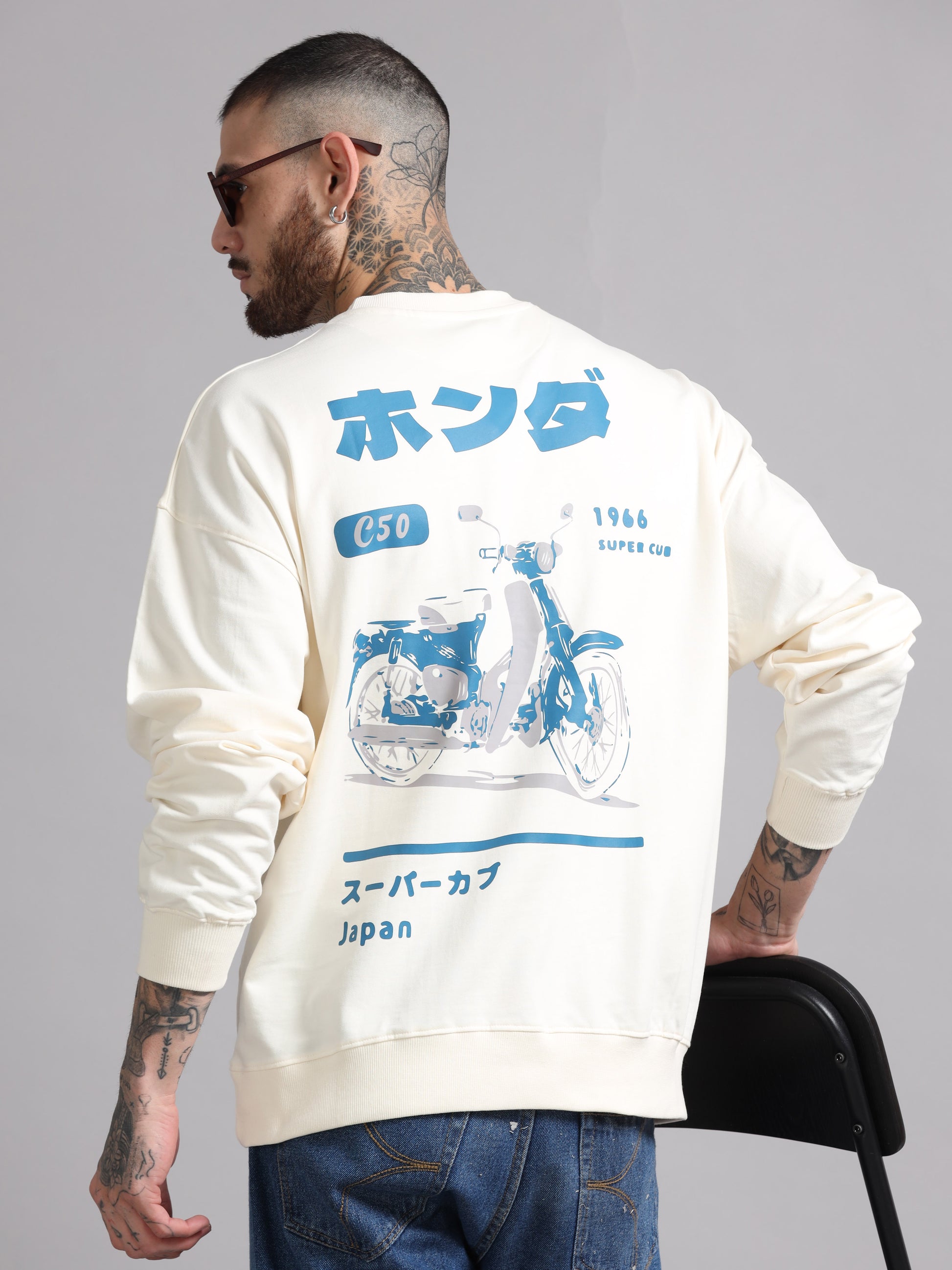 Men Printed Oversized Sweatshirt Pure Cotton Full Sleeve Off white SILISOUL