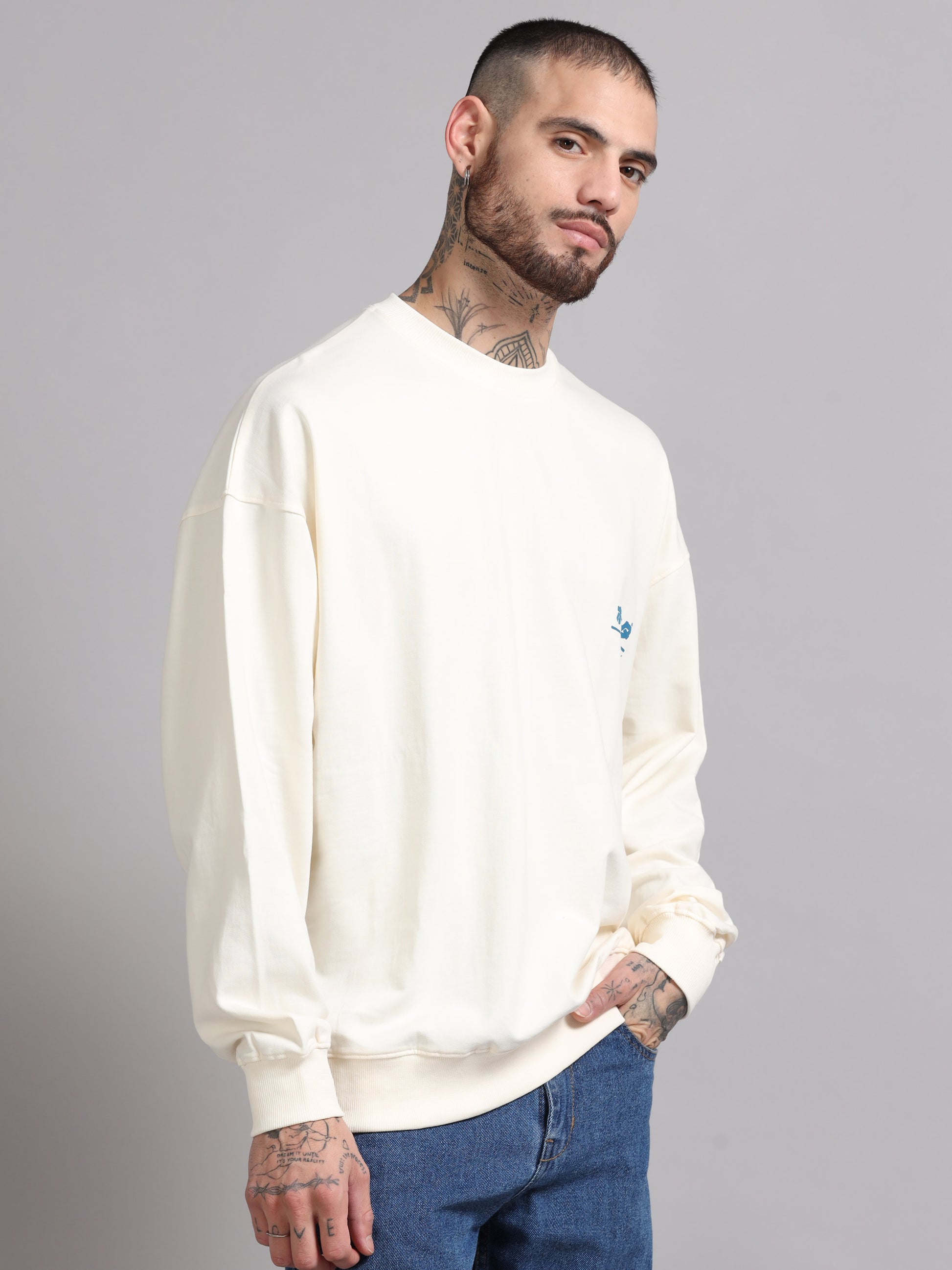 Men Printed Oversized Sweatshirt Pure Cotton Full Sleeve Off white SILISOUL