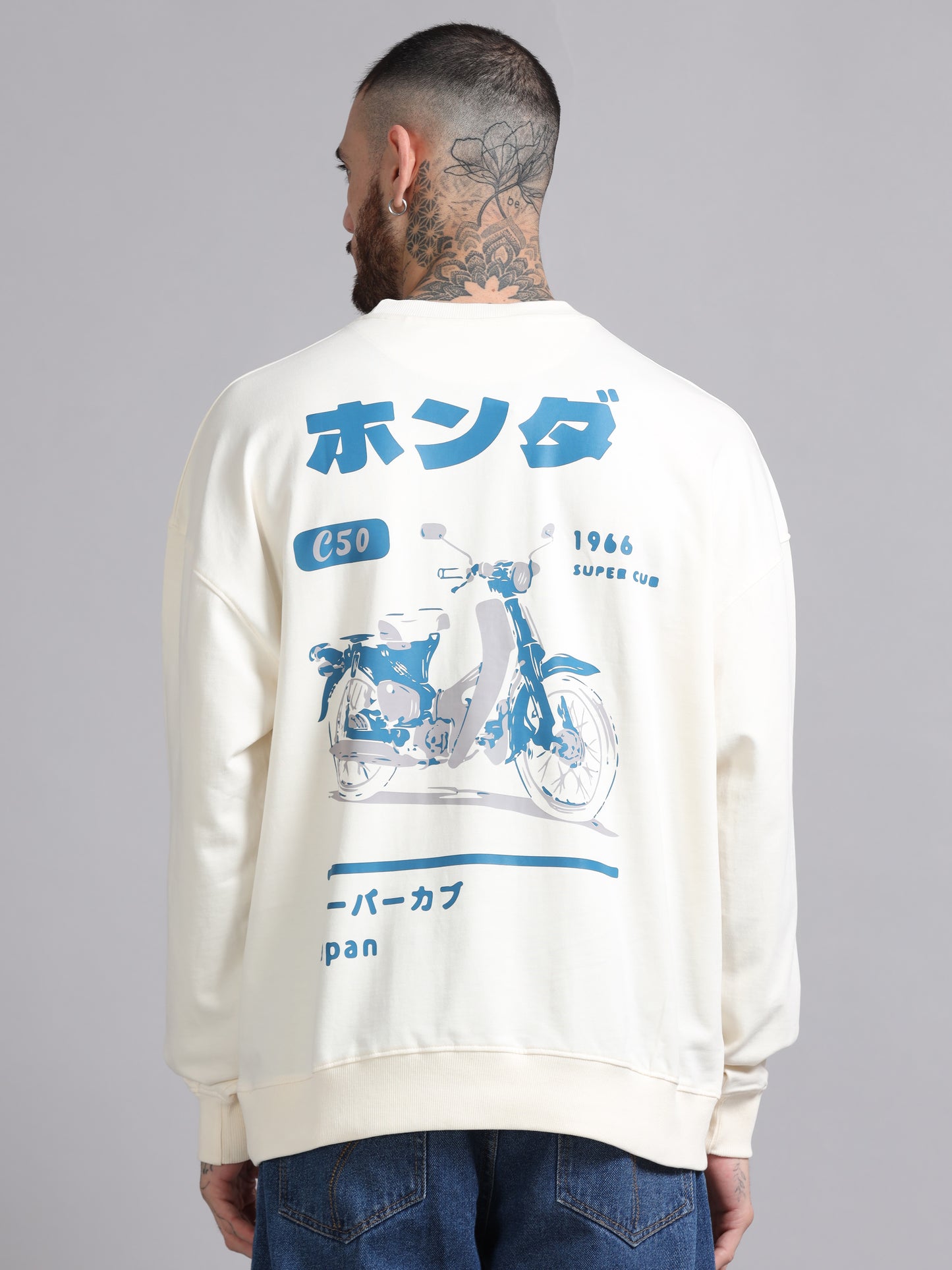 Men Printed Oversized Sweatshirt Pure Cotton Full Sleeve Off white SILISOUL