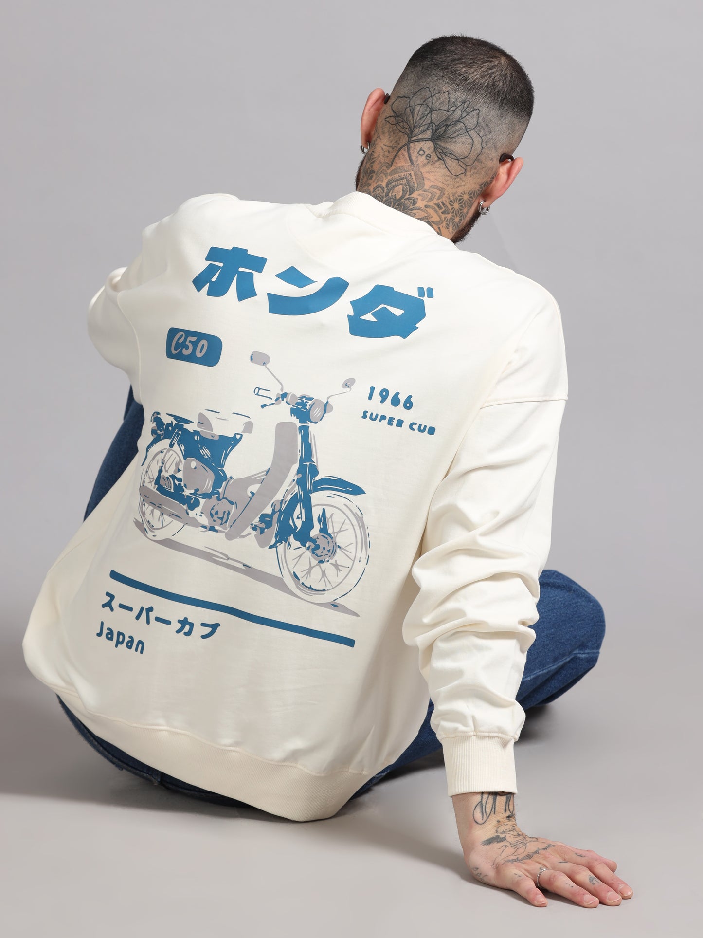 Men Printed Oversized Sweatshirt Pure Cotton Full Sleeve Off white SILISOUL