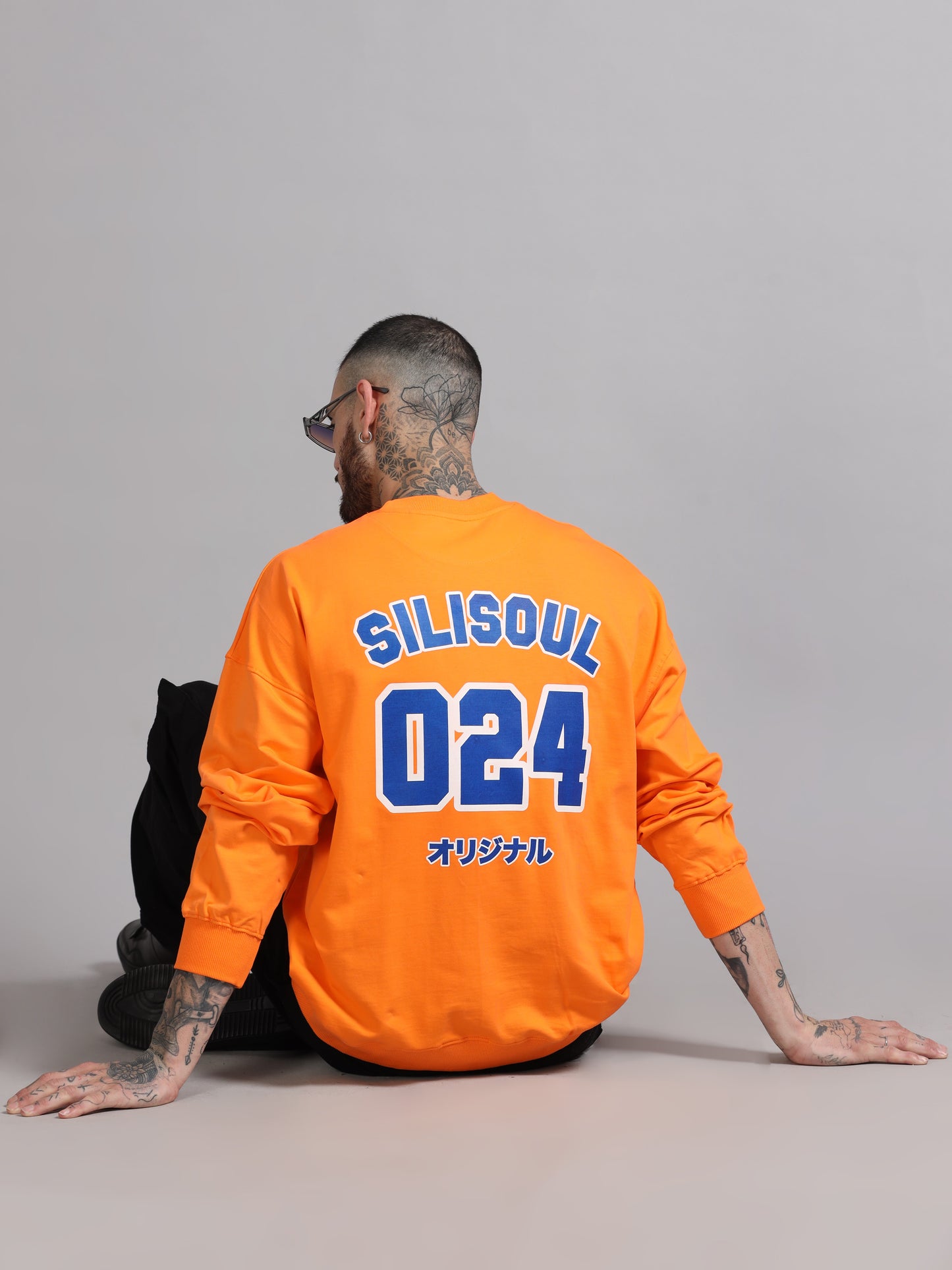 Men Printed Oversized Sweatshirt Pure Cotton Full Sleeve Orange