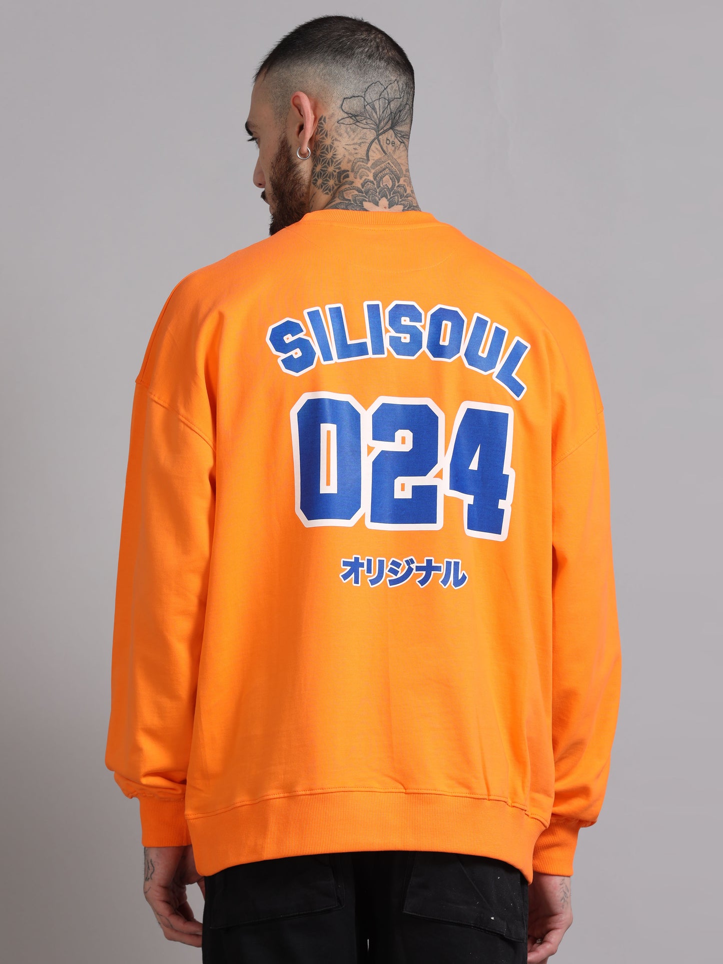 Men Printed Oversized Sweatshirt Pure Cotton Full Sleeve Orange