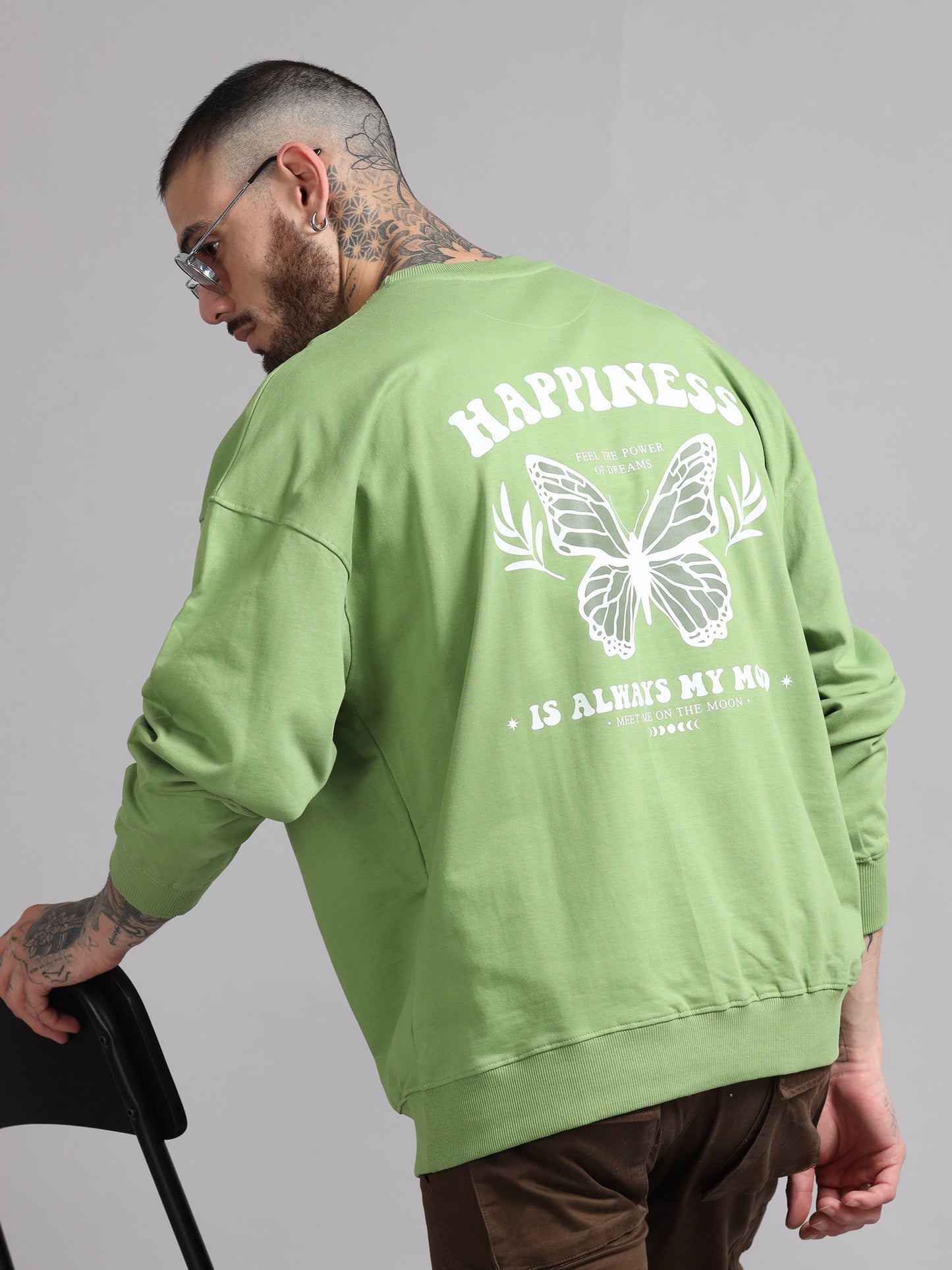 Men Printed Oversized Sweatshirt Pure Cotton Full Sleeve Green SILISOUL