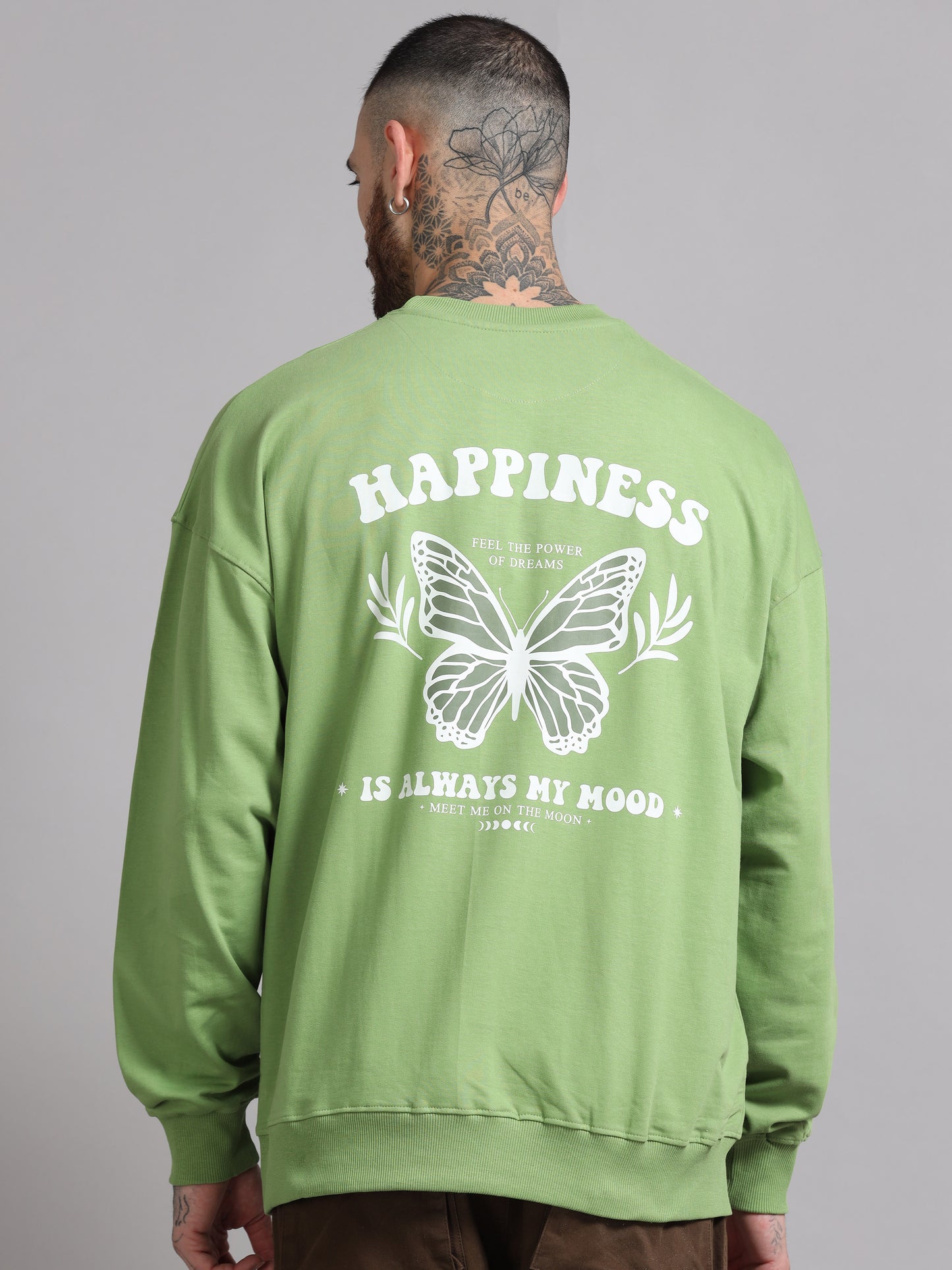 Men Printed Oversized Sweatshirt Pure Cotton Full Sleeve Green