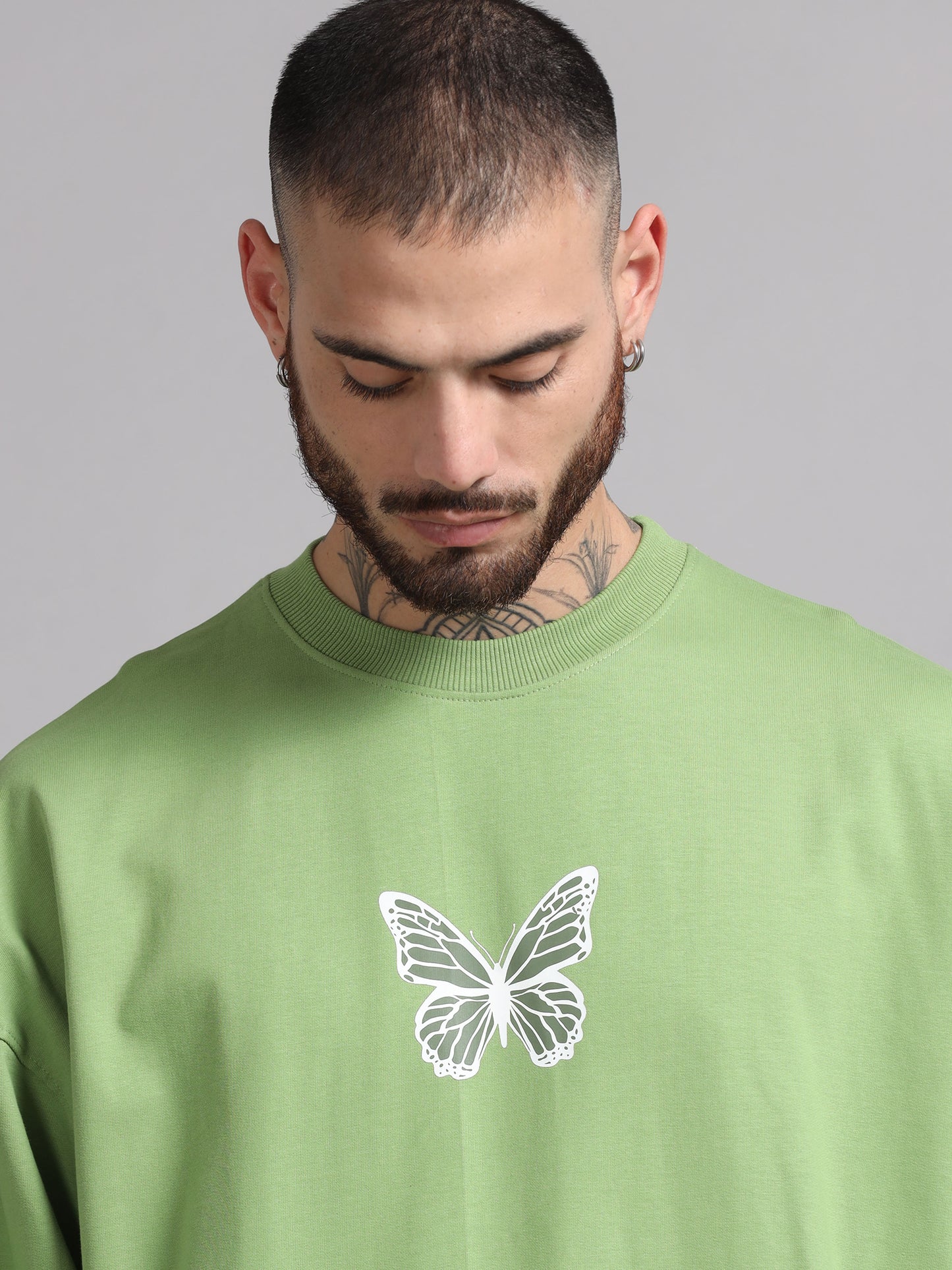 Men Printed Oversized Sweatshirt Pure Cotton Full Sleeve Green SILISOUL