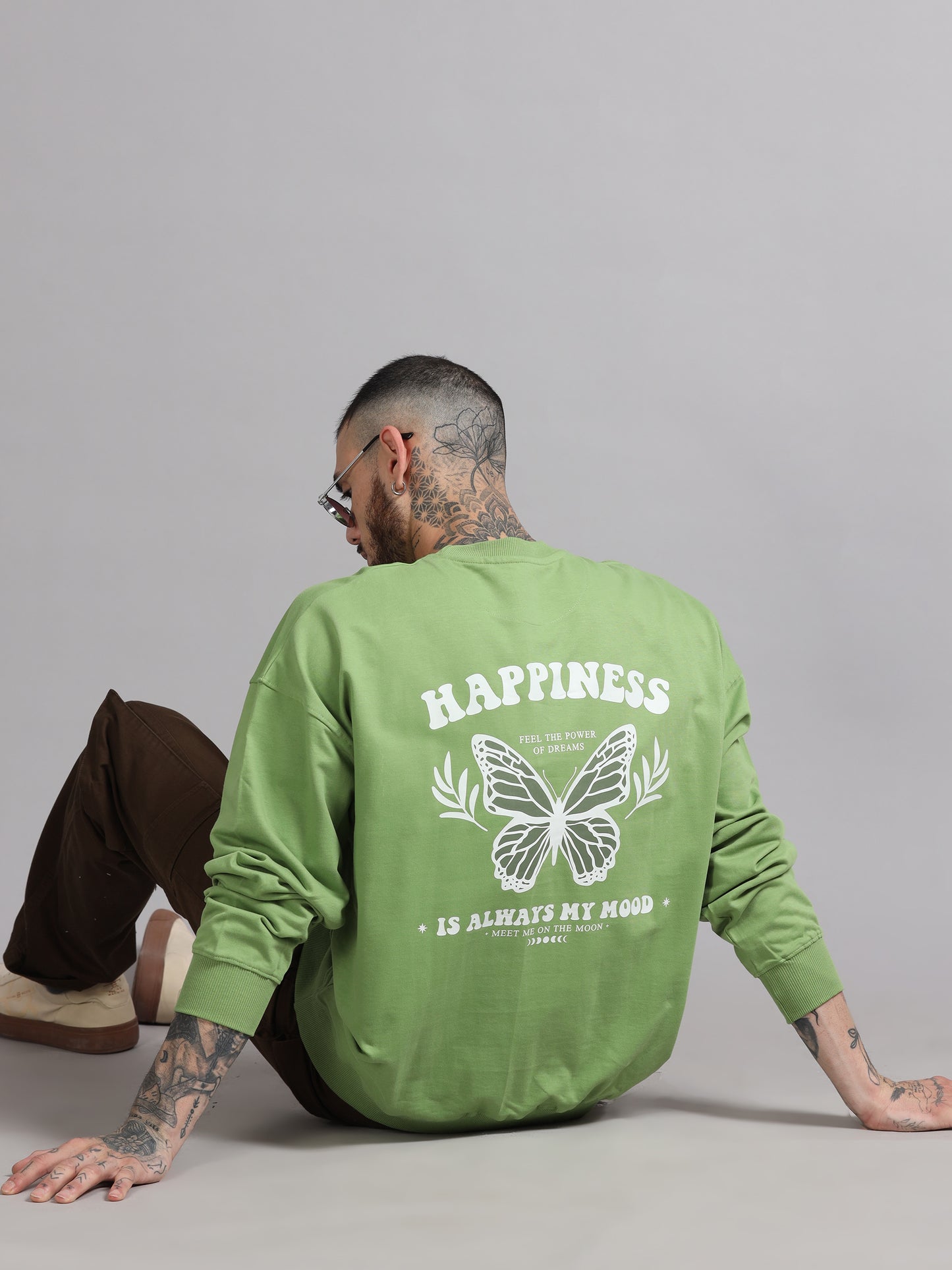 Men Printed Oversized Sweatshirt Pure Cotton Full Sleeve Green