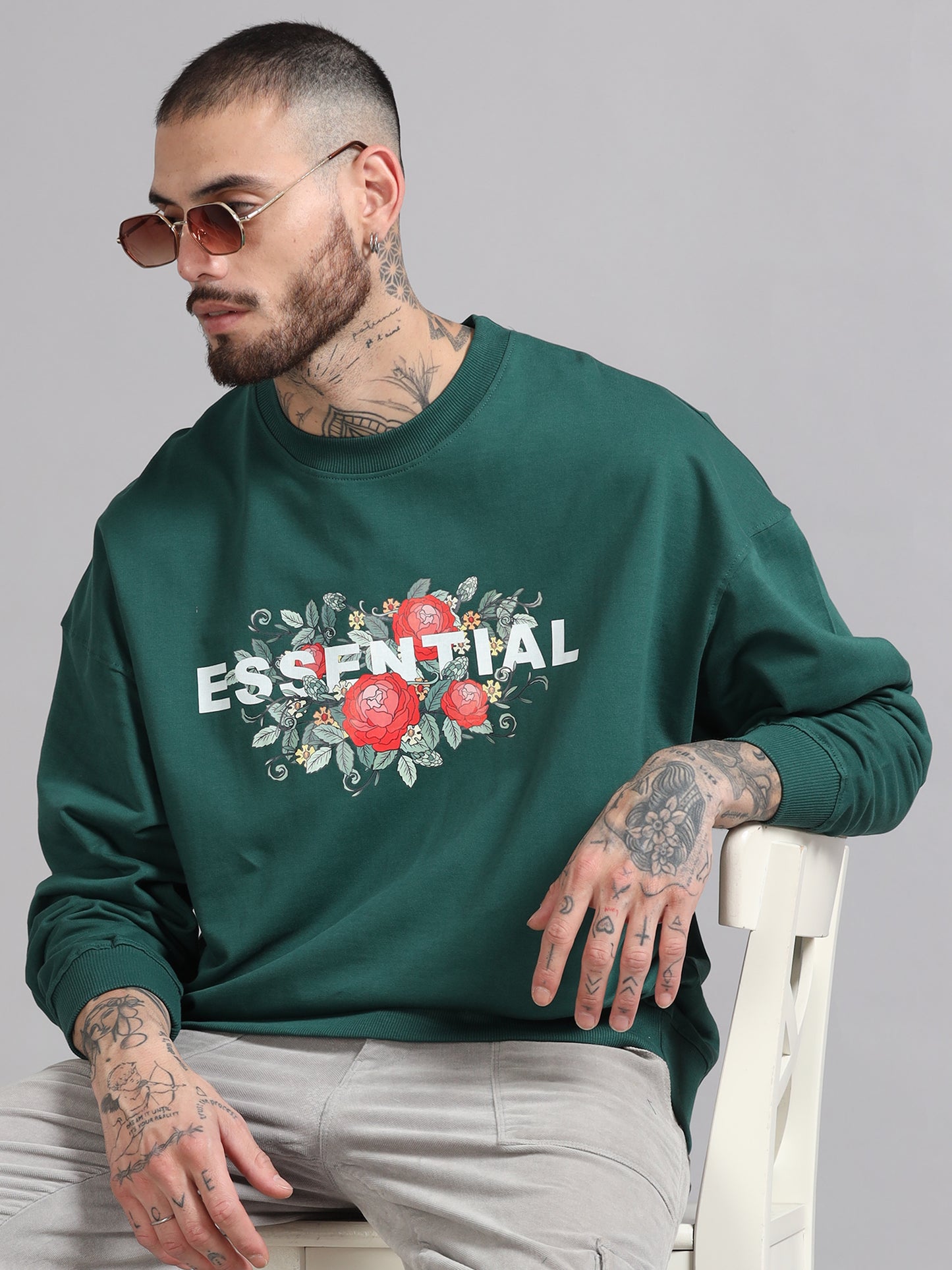 Men Printed Oversized Sweatshirt Pure Cotton Terry Fabric Full Sleeve