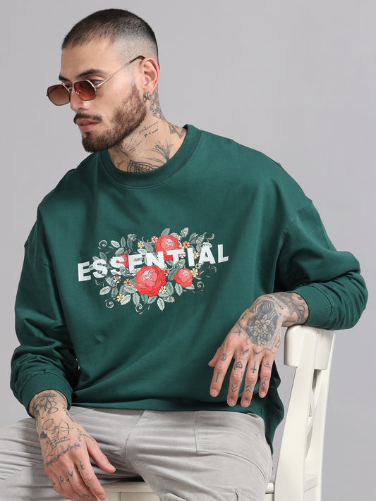 Men Printed Oversized Sweatshirt Pure Cotton Terry Fabric Full Sleeve