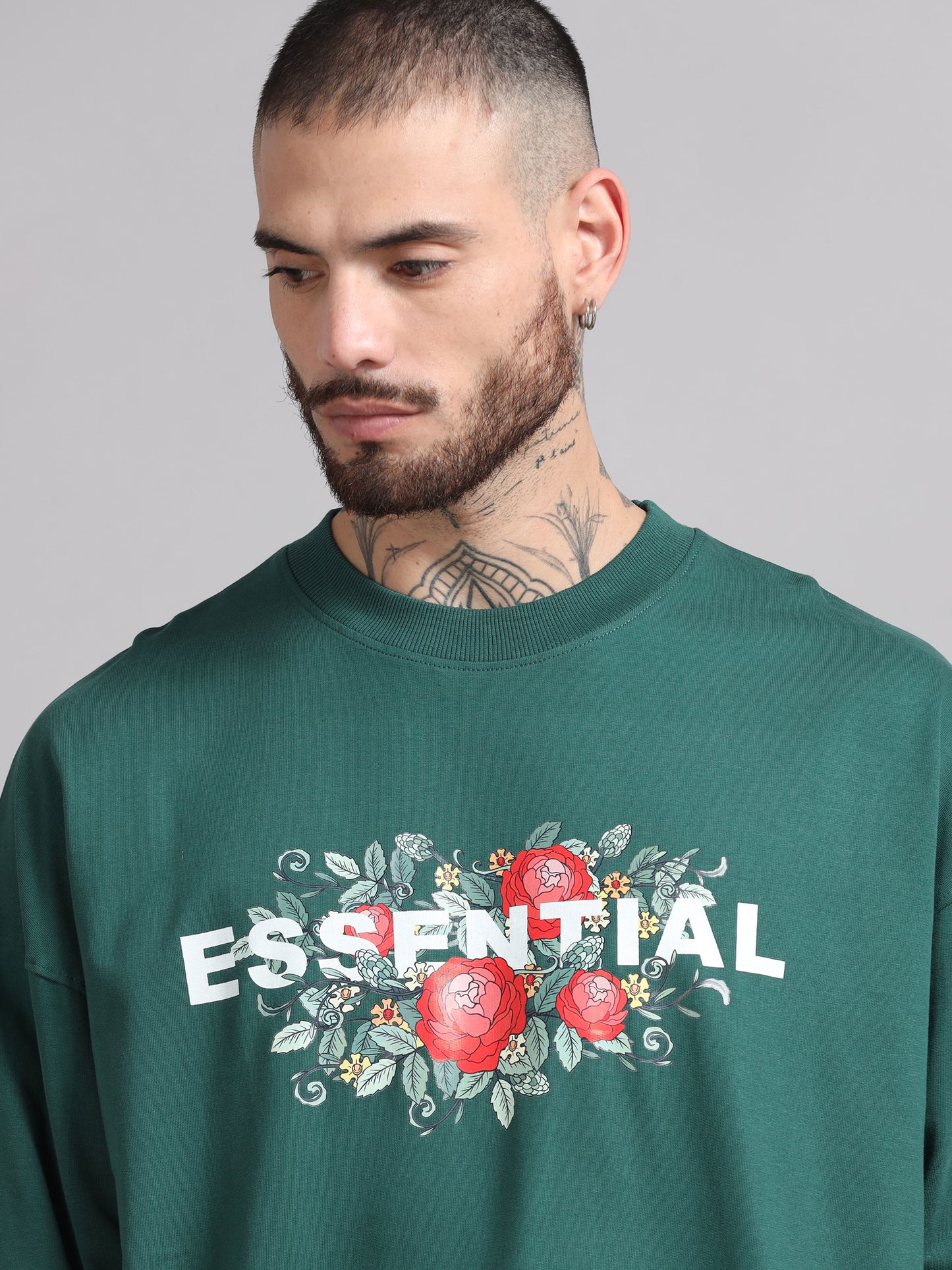 Men Printed Oversized Sweatshirt Pure Cotton Terry Fabric Full Sleeve