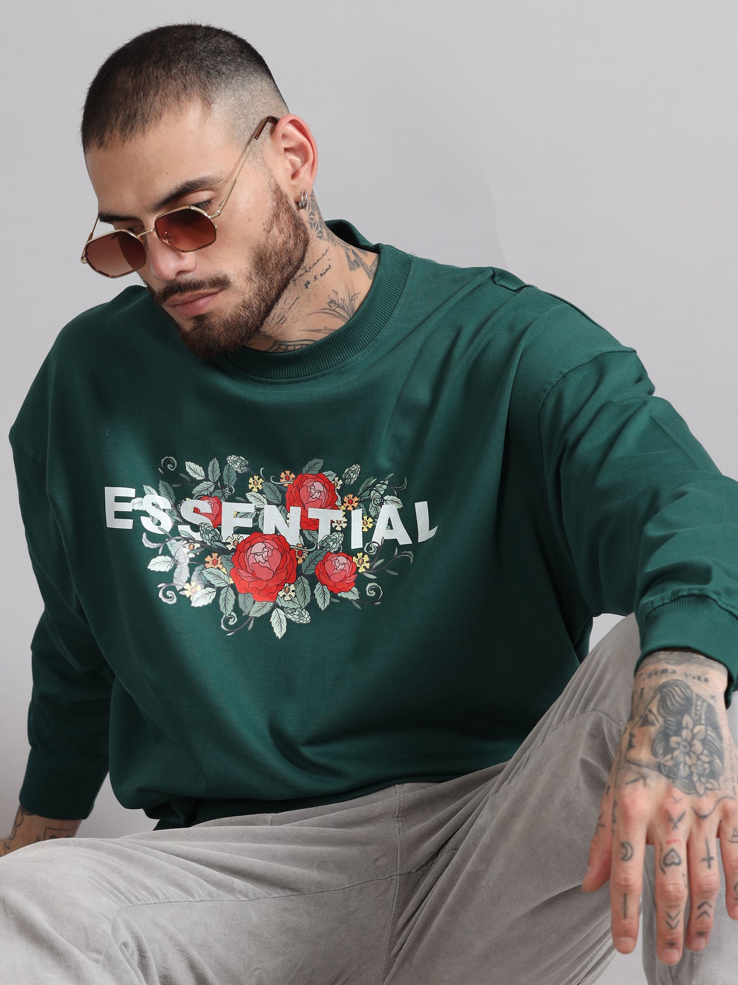 Men Printed Oversized Sweatshirt Pure Cotton Terry Fabric Full Sleeve