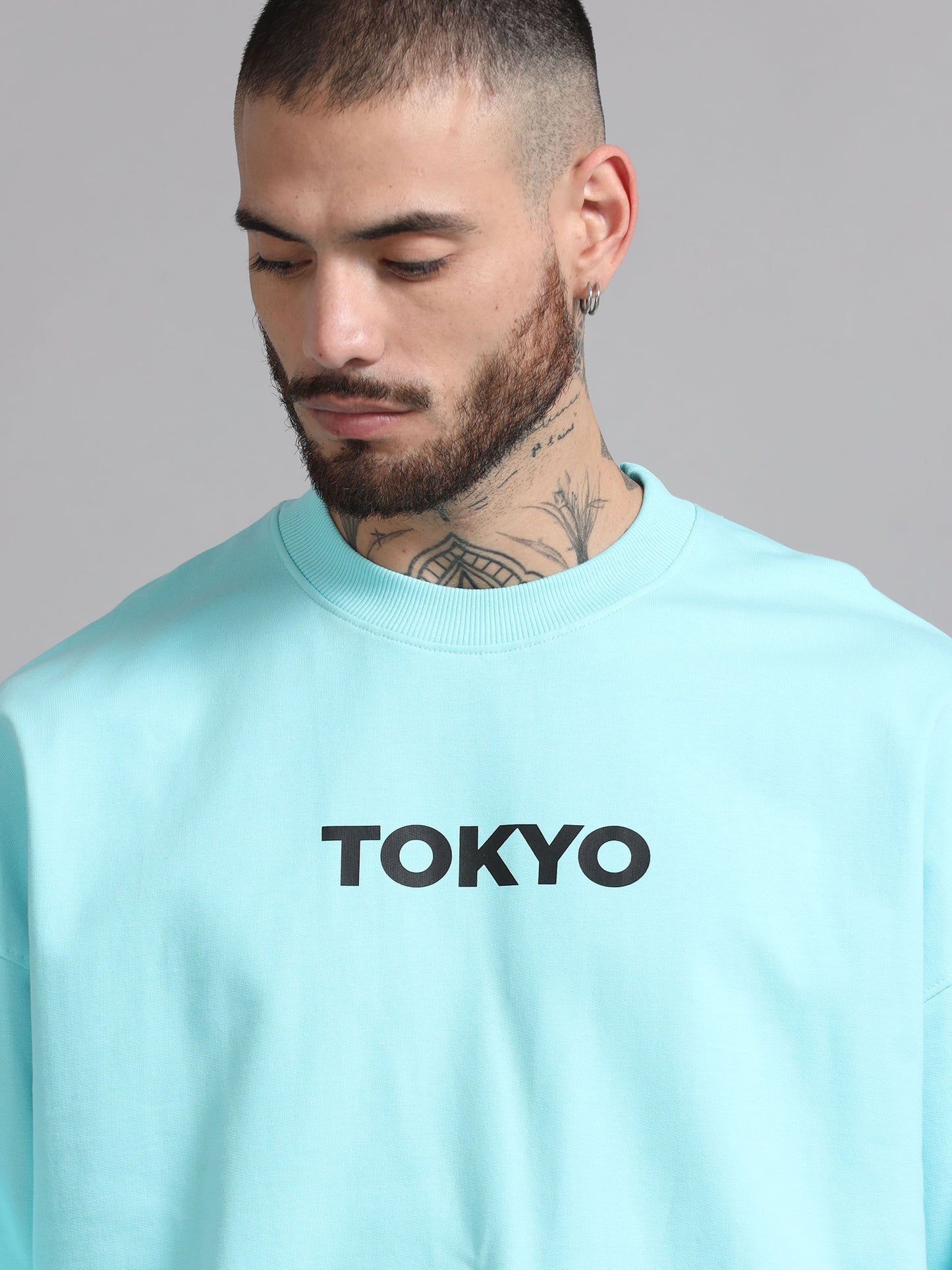 Men Tokyo Printed Oversized Sweatshirt Pure Cotton Aqua