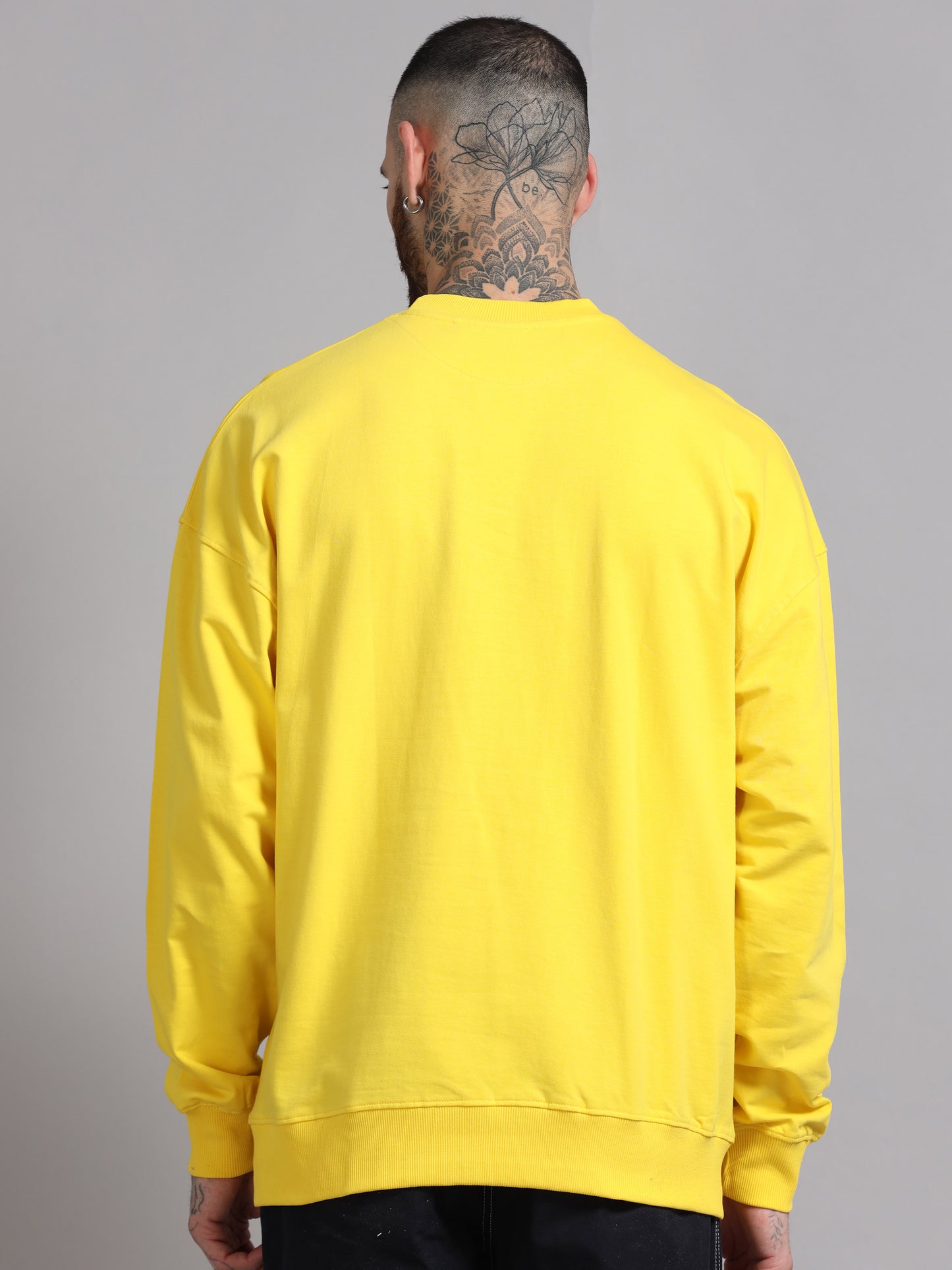 Men Printed Oversized Sweatshirt Pure Cotton Full Sleeve Yellow SILISOUL