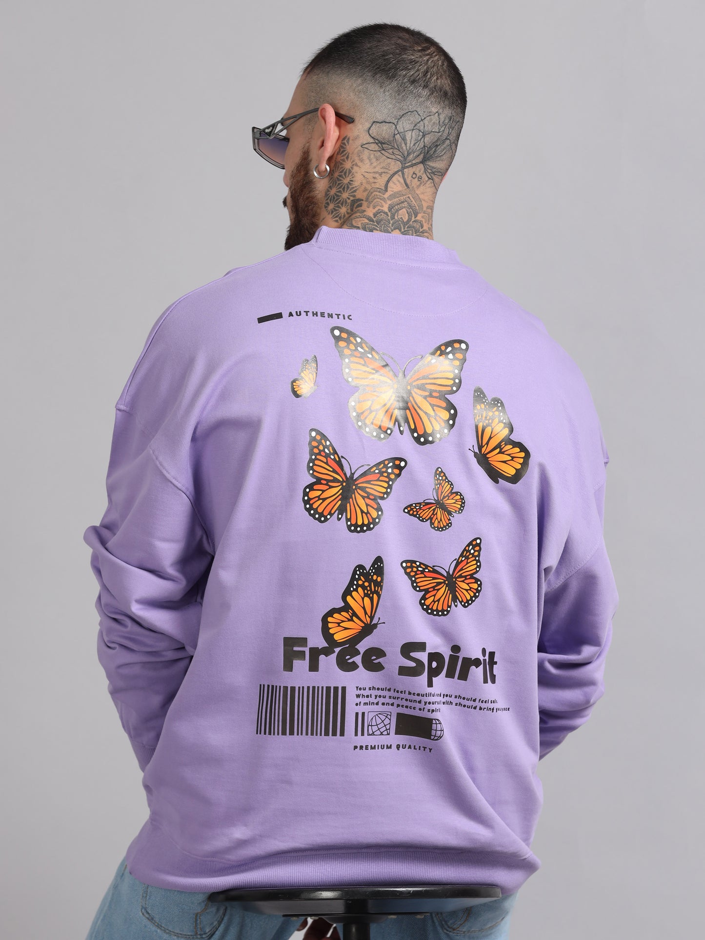 Men Printed Oversized Sweatshirt Pure Cotton Full Sleeve Lavender